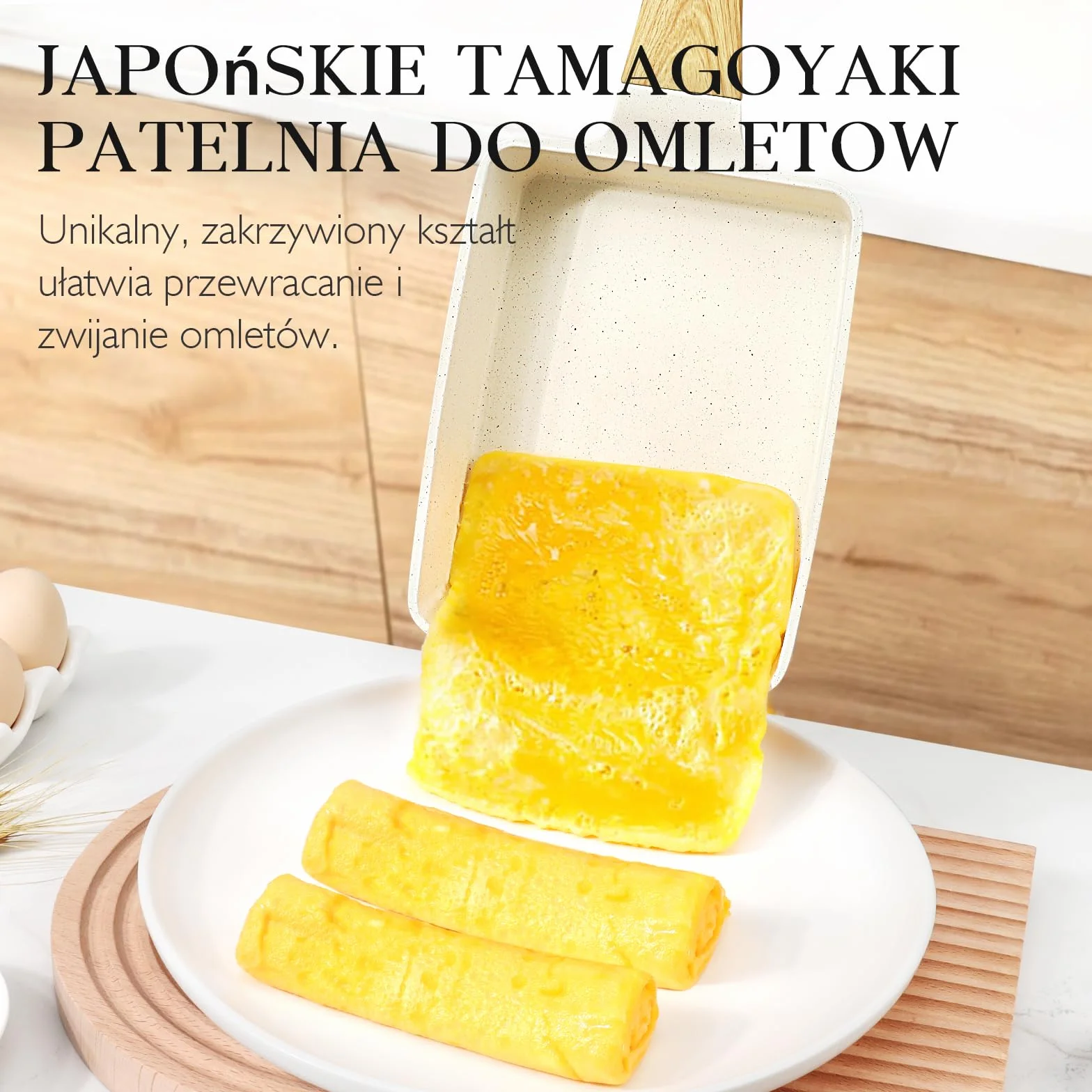 GiPP Tamagoyaki patelnia indukcyjna, 18 x 13 cm, japońska patelnia do omletów, wszechstronna mała patelnia do smażonych śniadań, jajek, kiełbas, boczku, sera, Biały