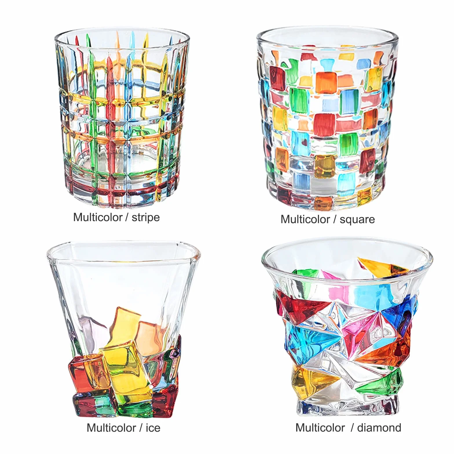 Kolorowe Kieliszki do Whisky, Staroświeckie Kieliszki do Picia, Kieliszki Barowe Idealne Prezenty Whisky Kryształowe Kieliszki do Whisky na Koktajl Rumowy Bourbon(B, 2 SZT)