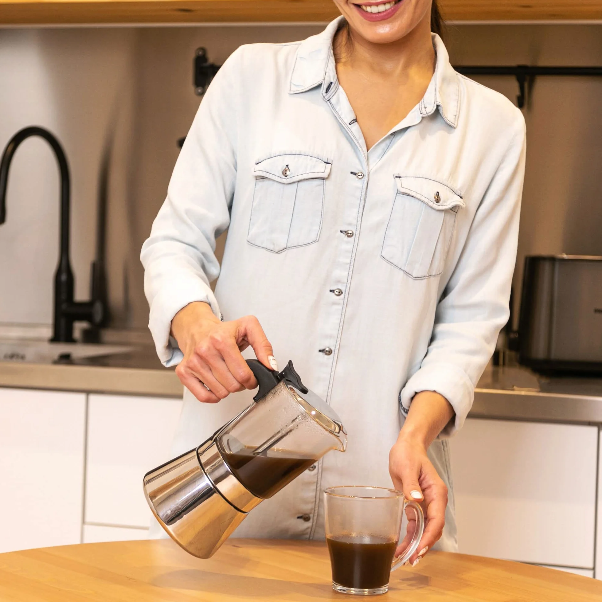 VeoHome Włoski ekspres do kawy ze szkła i stali nierdzewnej 360 ml, ekspres do kawy Moka do kuchenki indukcyjnej, gazowej, ceramicznej, styl espresso, 7 filiżanek, bezpieczny, można myć w zmywarce
