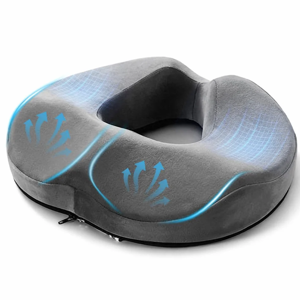 CEWROM Poduszka do siedzenia, ergonomiczna poduszka do siedzenia, z pianki z pamięcią kształtu, łagodzi nacisk poprzez długie siedzenie, poduszka pierścieniowa do krzeseł biurowych, wózków