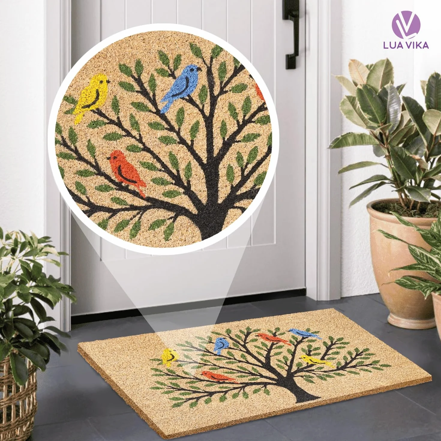 Wycieraczka z włókna kokosowego - drzewo ptaków - 40 x 70 cm - wycieraczka zewnętrzna - wycieraczka pod drzwi wejściowe na zewnątrz - wycieraczki na zewnątrz