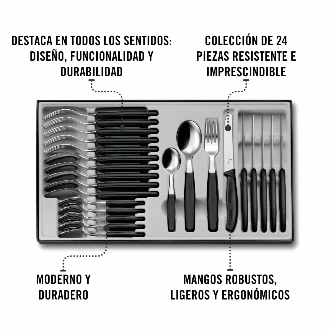 Victorinox, 6.7833.24, Swiss Classic, Tafelbesteck, Extra scharfe Klinge, mit Wellenschliff, robuster Kunststoff-Griff, Schwarz, Spülmaschinengeeignet