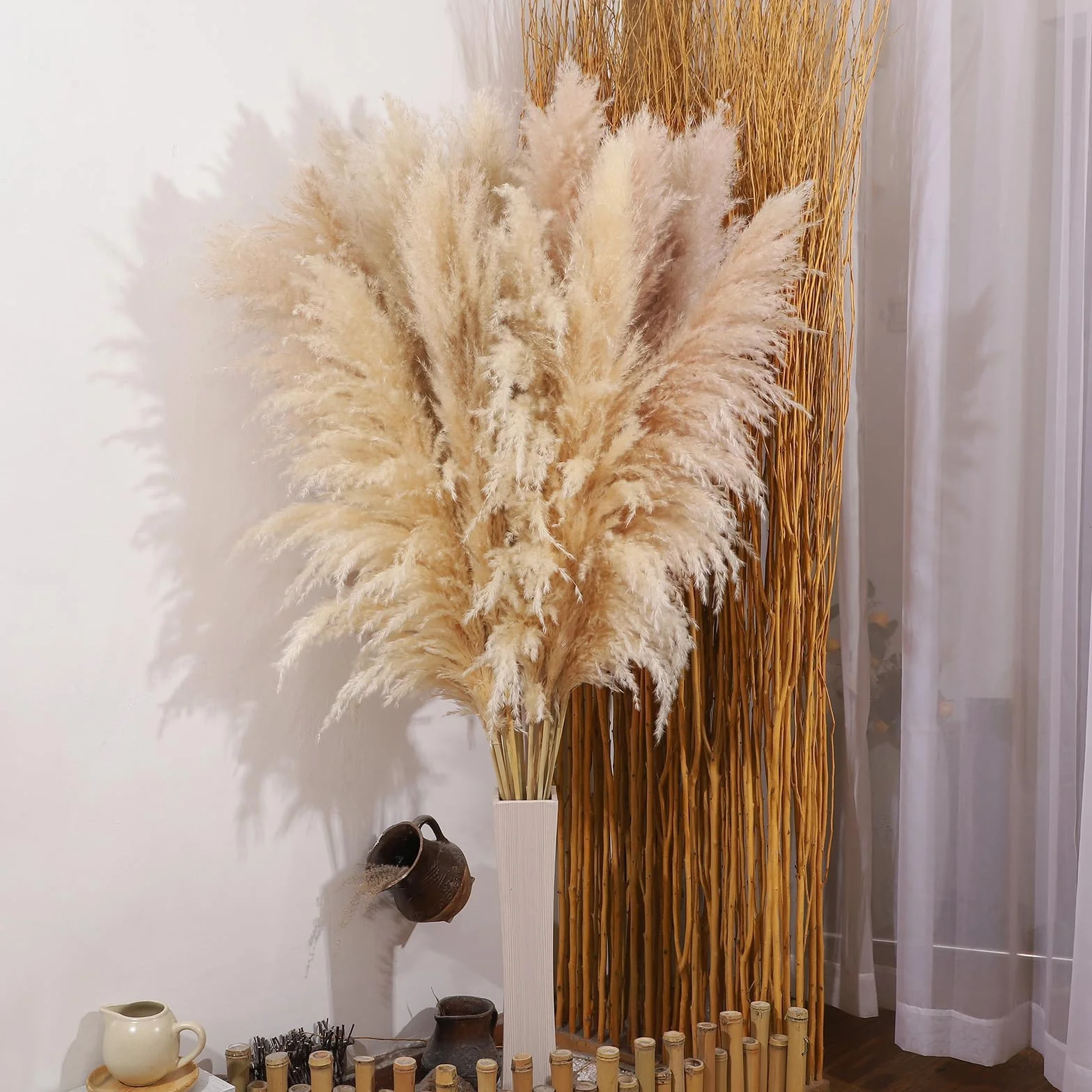 10 sztuk 100cm Suszona trawa pampasowa dekoracja, Duża trawa pampasowa, Naturalna i puszysta trawa pampasowa, Suszone kwiaty jesienne dekoracja boho, do dekoracji weselnych, salonu, sypialni