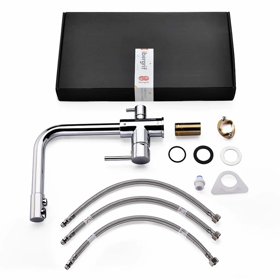 Ibergrif M22109 Kuchnia Grifry 3 Way Osmoza, Kran do Monomando, Chrome, Silver