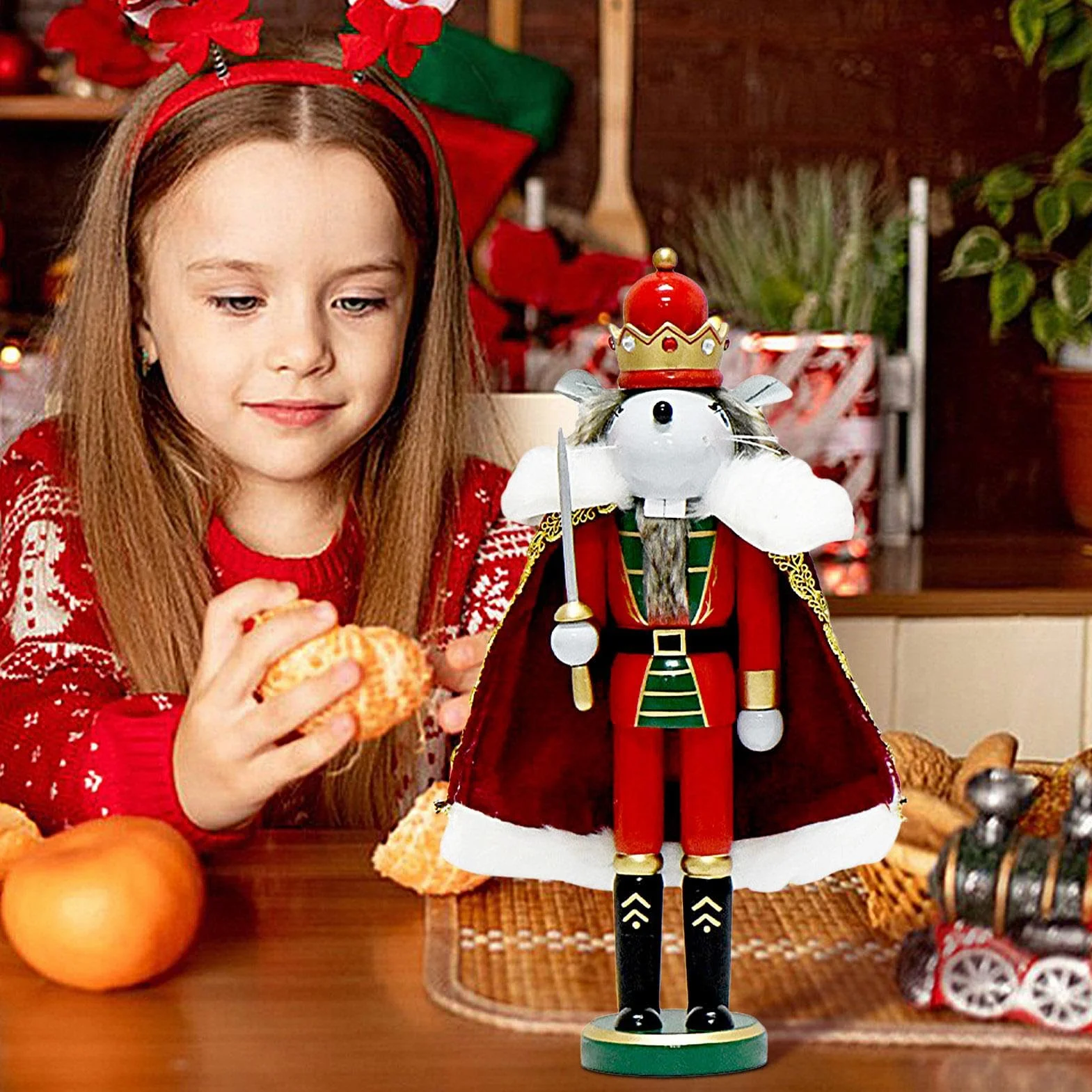 Drewniana dekoracja dziadka do orzechów, statuetka króla myszy, dekoracje ?wi?teczne pó?ki, figurka dziadka do orzechów 30 cm, ?wi?teczna dekoracja, kapry? dekoracja ?wi?teczna, wyj?tkowy dziadek