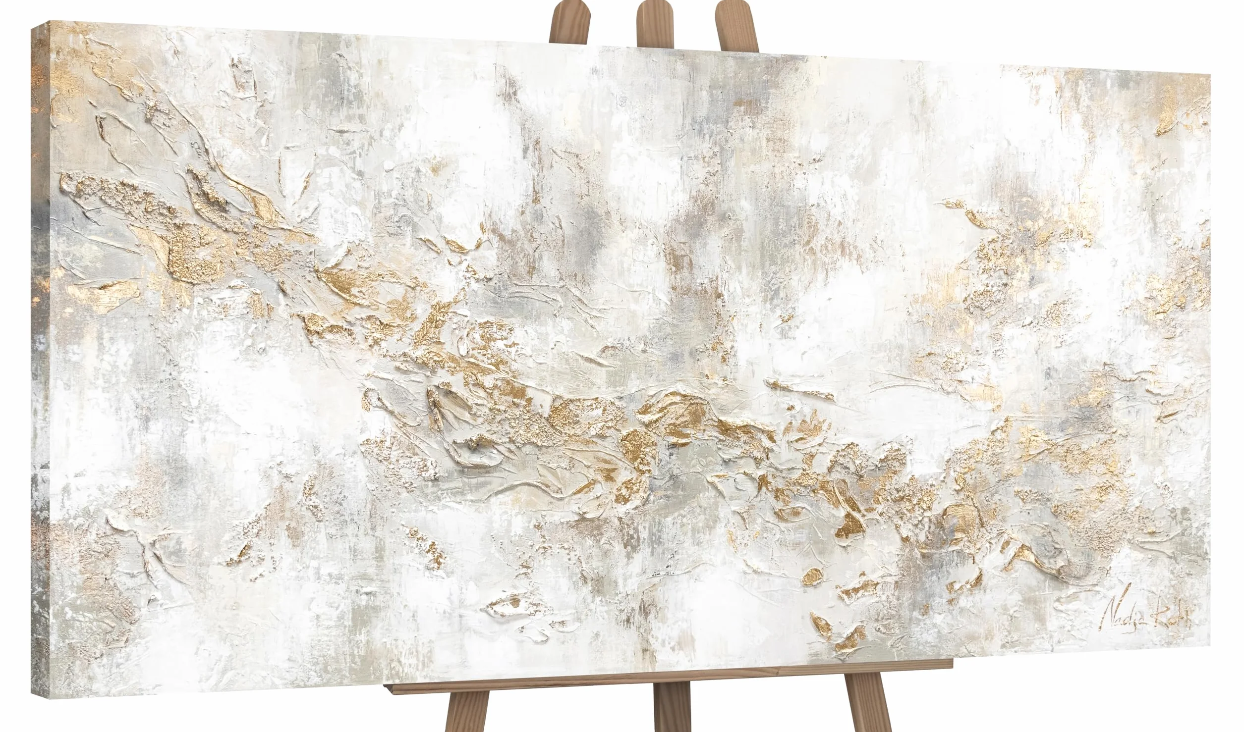 YS -Art obraz abstrakcyjny ręcznie robiony beżowy złoty kolor linie Geschichte dekoracja ścienna nowoczesny salon sztuka ścienna 120 x 60 cm