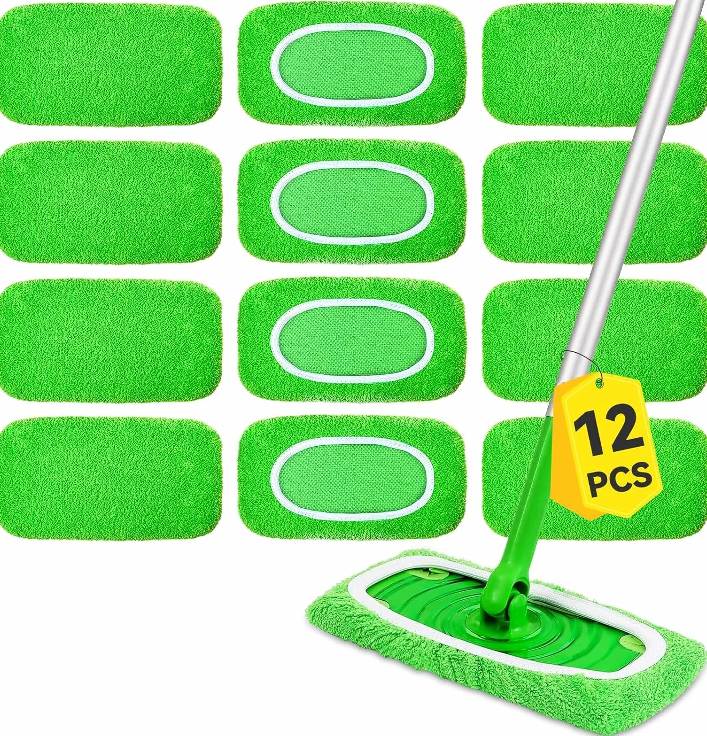 12 Sztuk Ściereczek do Swiffer Mopa Wielorazowych i Możliwych do Prania – Mikrofibra na Sucho i Mokro – Kompatybilne ze Swiffer Zestawem Startowym – Do Podłóg Twardych i Drewnianych