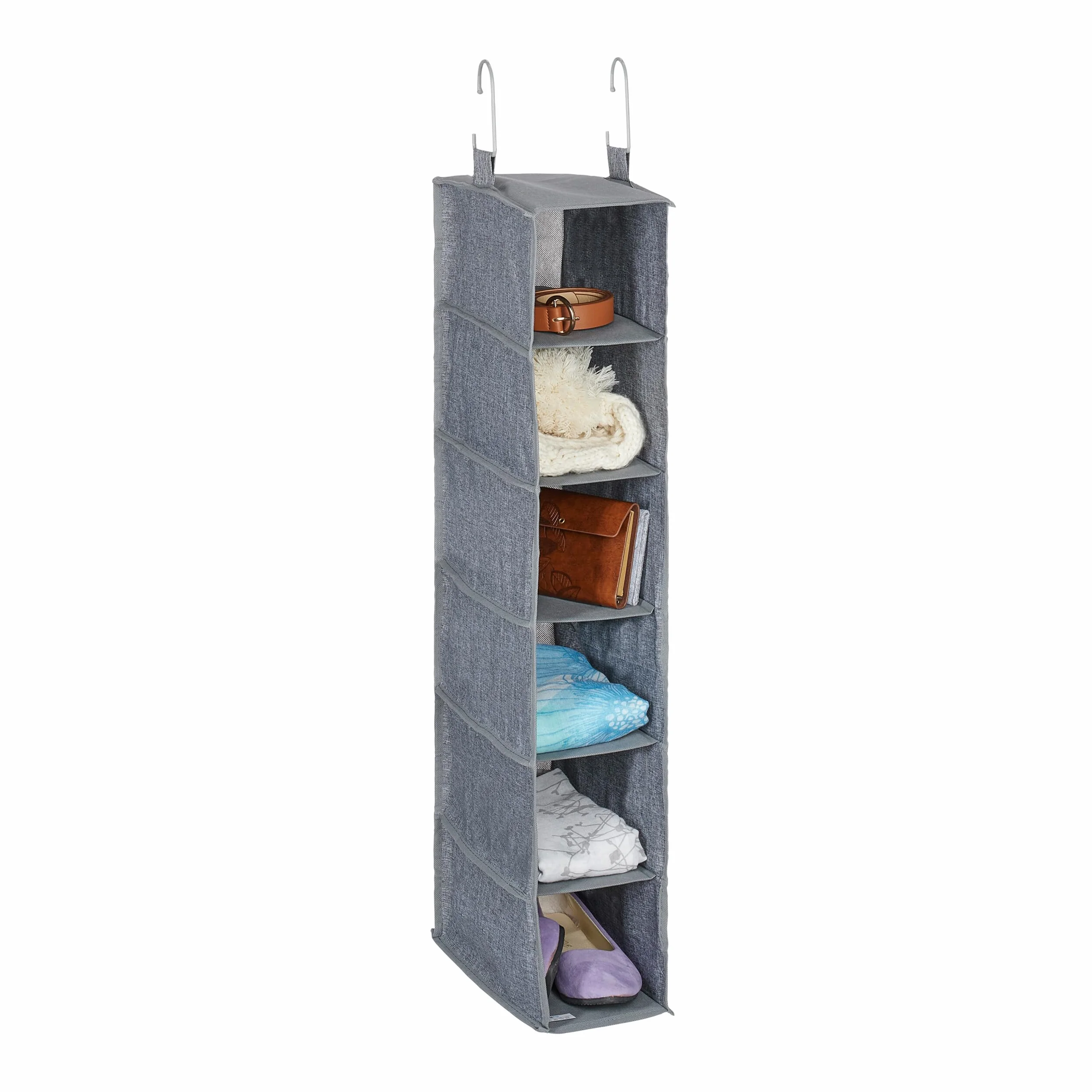 Relaxdays Szafa na ubrania, regał wiszący, 6 przegródek, materiał, wys. x szer. x gł.: 92 x 15,5 x 30 cm, 2 haczyki, schowek na szafę, kolor szary