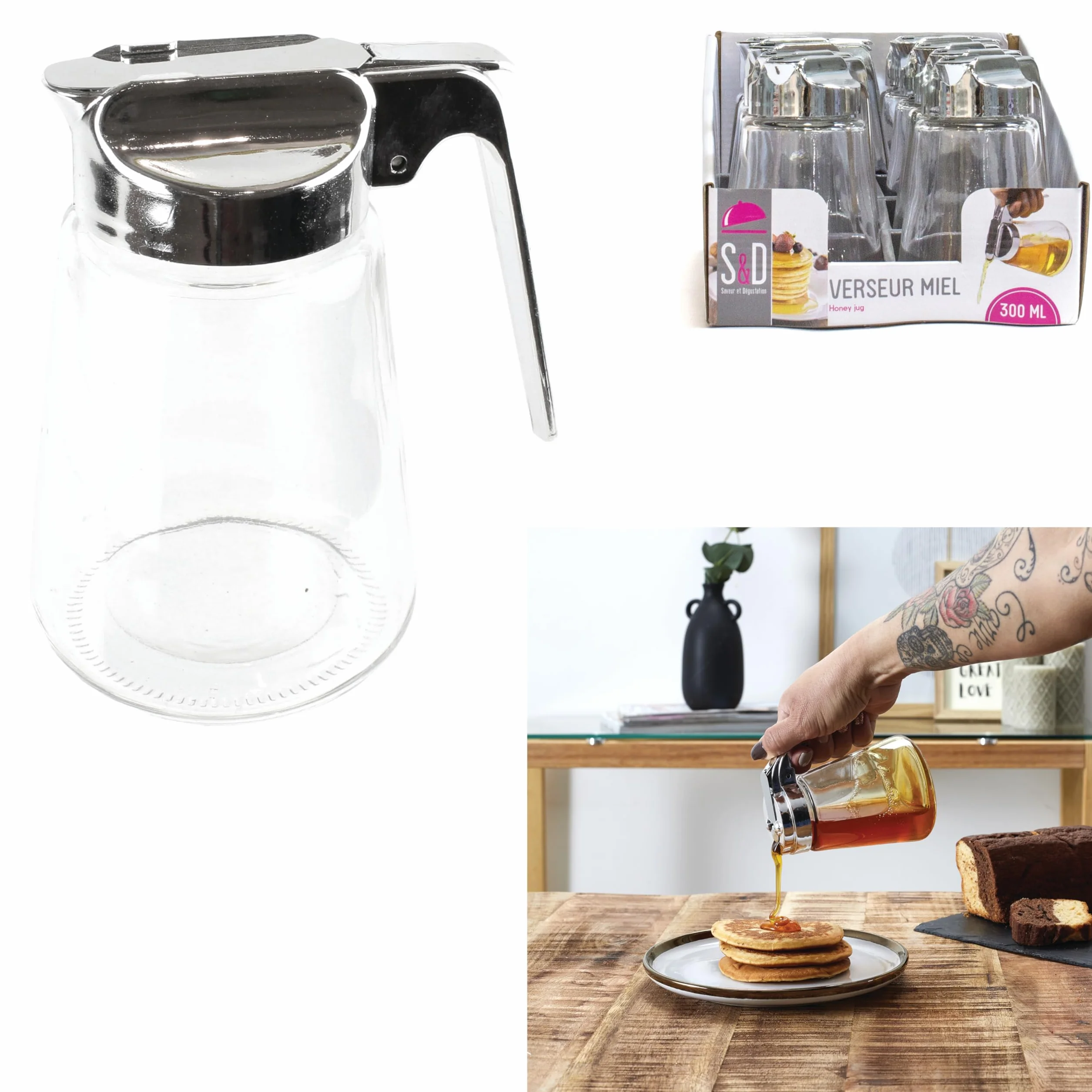 Saveur et Degustation KA1410 przezroczysty szklany nalewacz do miodu - 300 ml, 12 x 8,5 x 13 cm