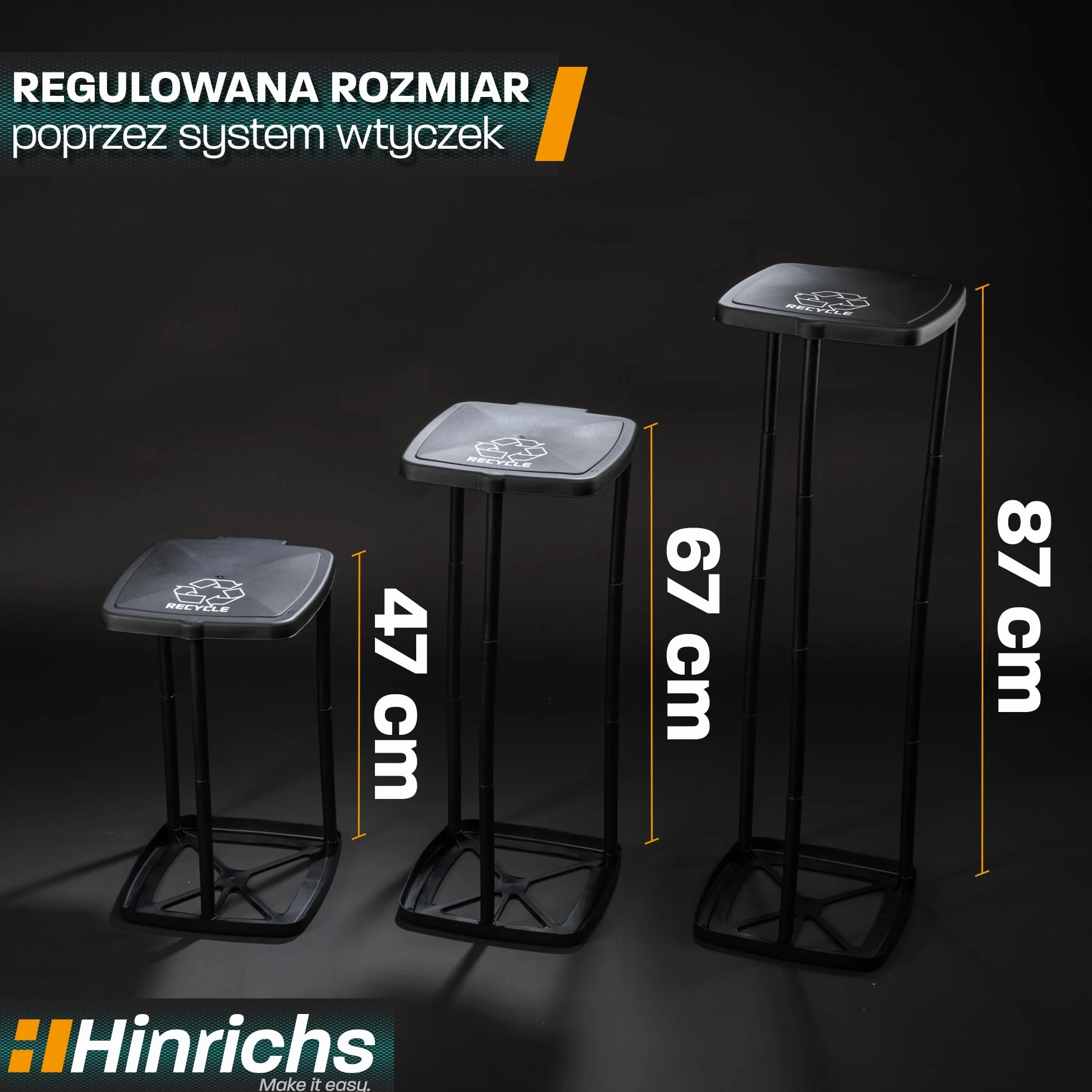 Hinrichs Stojak na Worki na Śmieci 120L - Uchwyt na Worki na Śmieci z regulacją Wysokości z Pokrywką do Worków na Śmieci 120L - Uchwyt na Worki na Śmieci z Pokrywą w Zestawie 2 Worki na Śmieci 120L