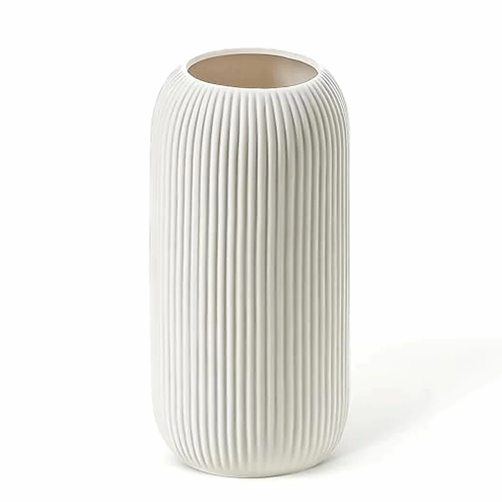 Białe ceramiczne wazony na trawę pampasową, wazon na kwiaty w minimalistycznym stylu, do przedpokoju, regału na książki, kominka, półki dekoracyjnej, biały, 20 cm