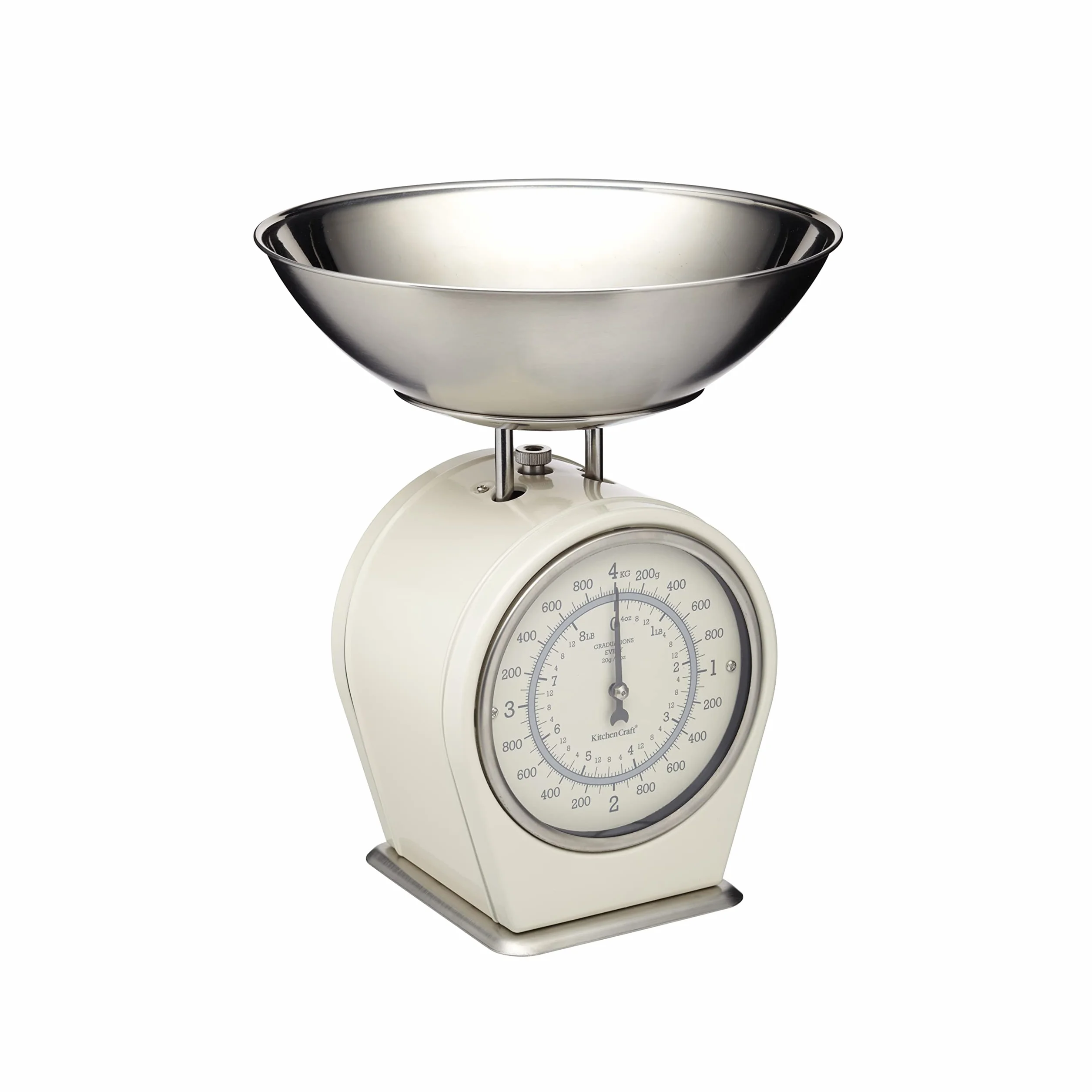 KitchenCraft Living Nostalgia, Mechaniczna Waga Kuchenna, Udźwig: 4 kg, ‎30 × 18 × 18 cm - Kolor Kremowy