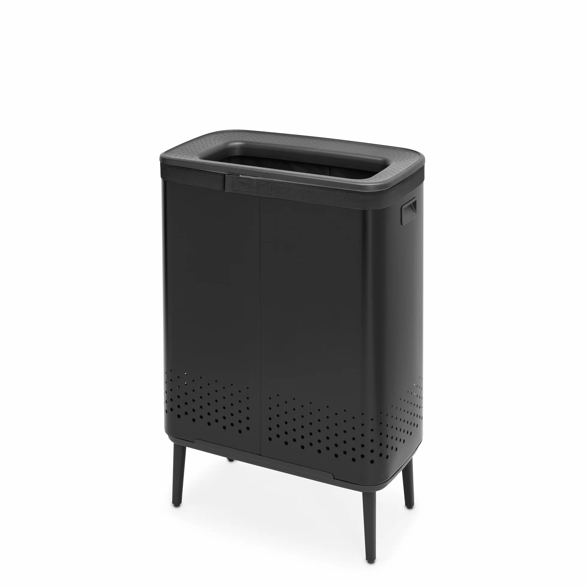 Brabantia - Kosz na pranie Hi 2x45L - Kosz na brudne ubrania - 2 komory - Pokrywa z szybkim otwieraniem - Zdejmowana bawełniana torba - Przenośny i higieniczny - Do sypialni i łazienki - Matt Black