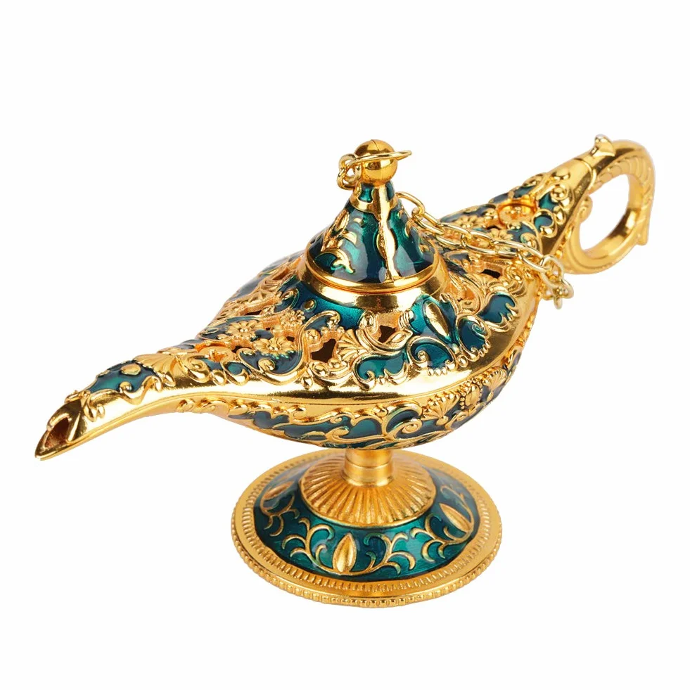 Aladdin lampa, Aladdin orientalna dekoracja, Aladdin Magic Genie metalowa rzeźbiona wydrążona legendarna lampa, puste światło Aladdin Magic Genie, Wishing Pot