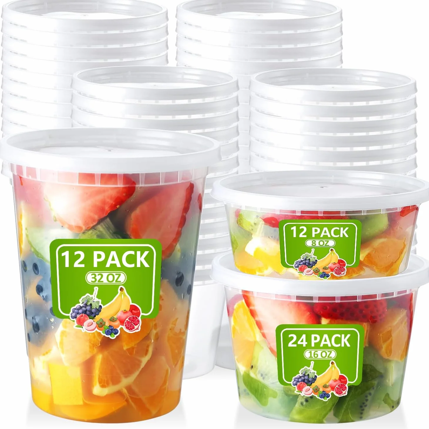 Pojemnik z tworzywa sztucznego z pokrywką, 48 szt., kubki do przechowywania żywności, 80 ml, 32 oz, nie zawiera BPA, wielokrotnego użytku, do kuchni, na deli, szczelne, nadają się do mycia w zmywarce