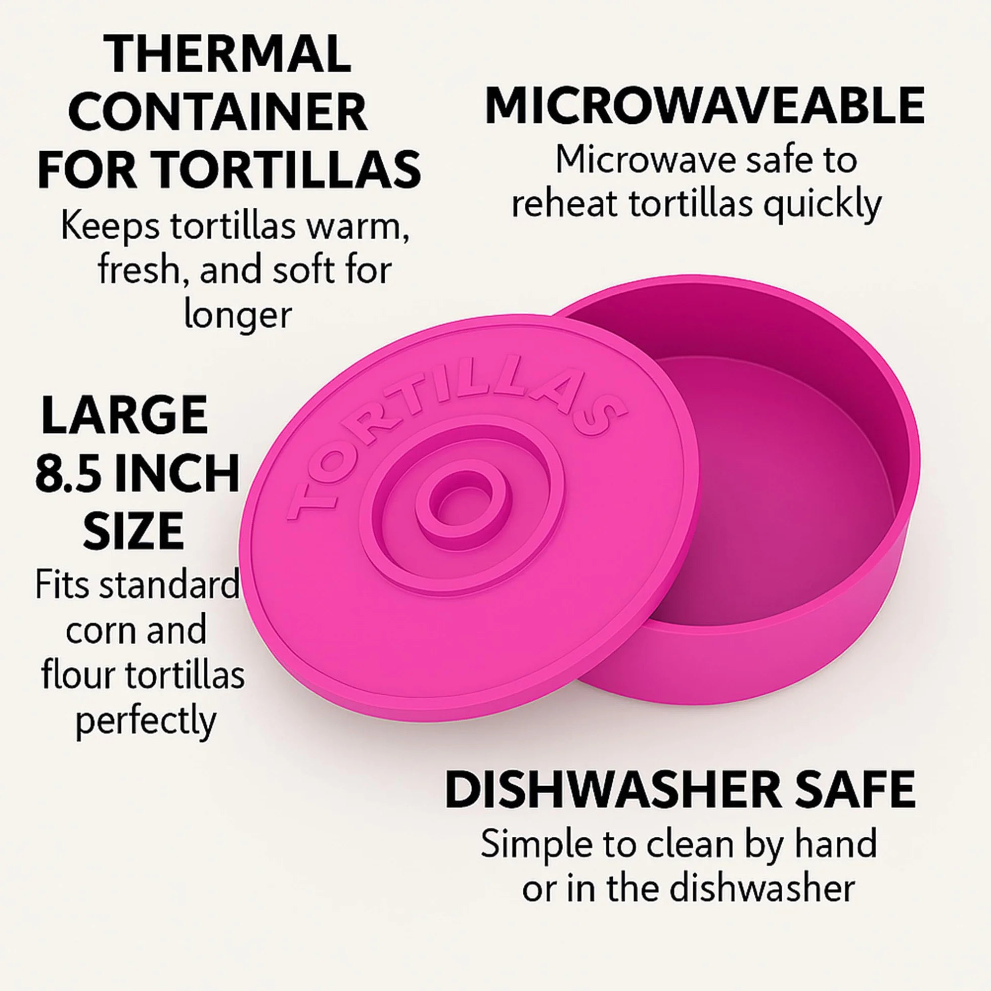 Meksykański czerwony tortillero do utrzymywania ciepła Tortillas - Fajitas - Burritos - Meksykańskie Tacos - 22 cm (Różowy)