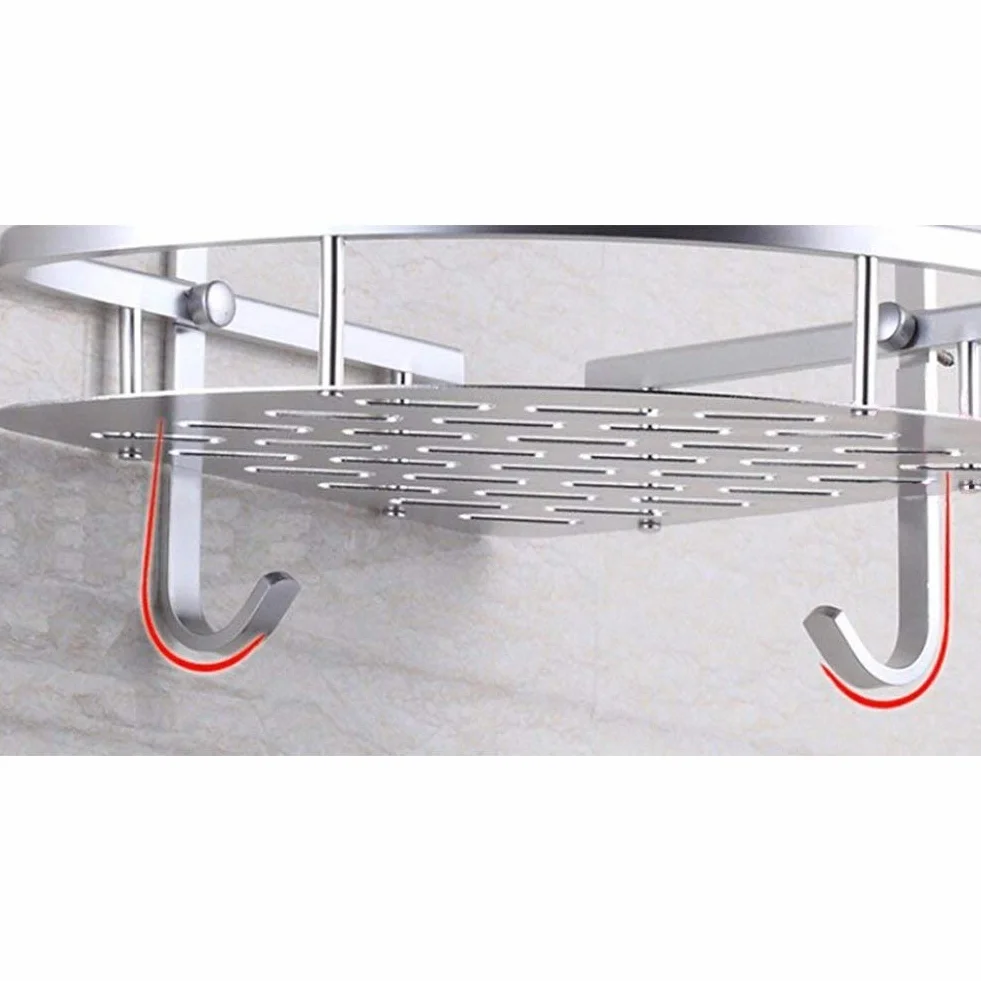 Antykorozyjna półka pod prysznic, anodowana ze stopu aluminium, 2-poziomowa, narożna półka łazienkowa, kosz do przechowywania, montowany na ścianie, miejsce do przechowywania mydła,