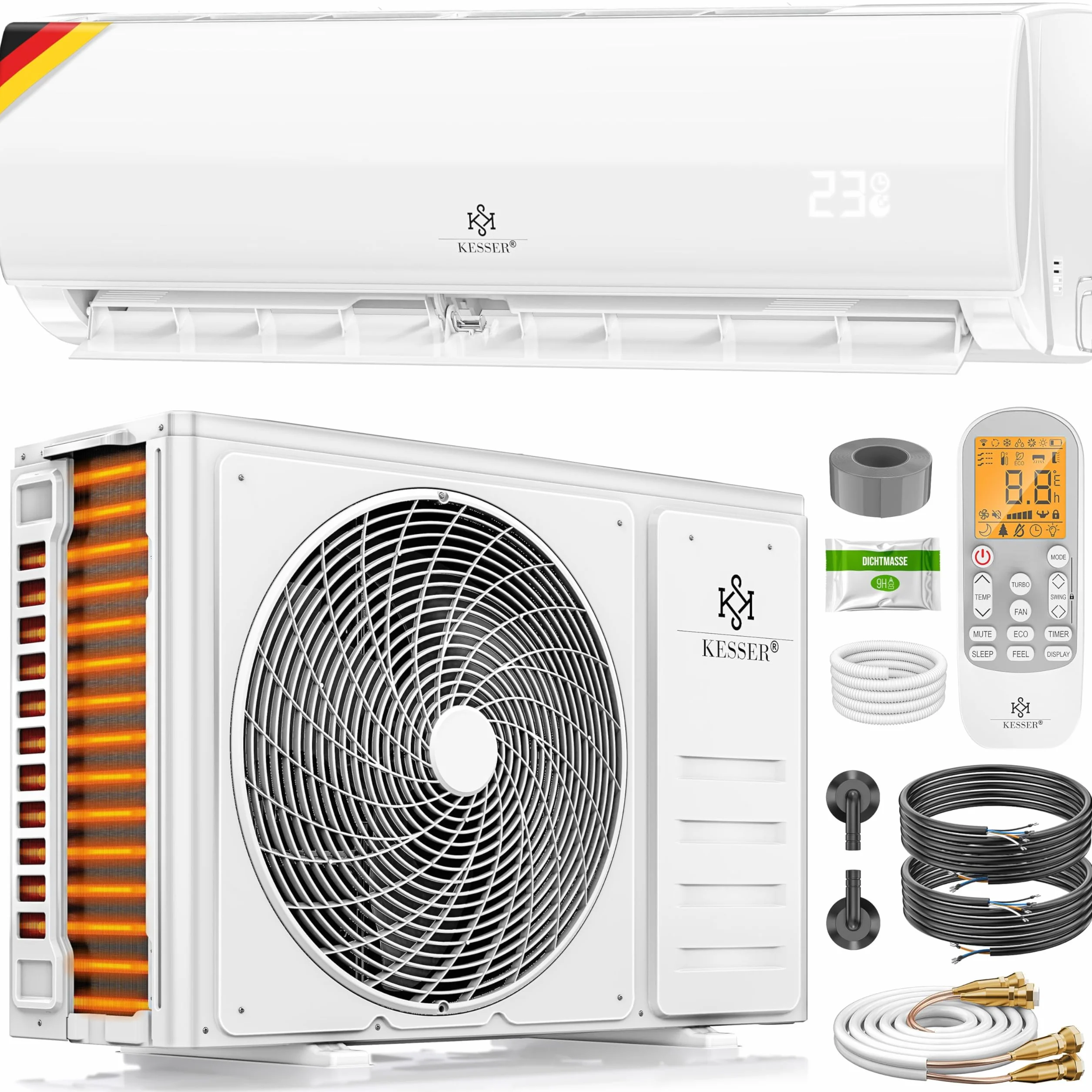 KESSER® Klimatyzator Split 12000 BTU – inteligentny klimatyzator, tryb ogrzewania i chłodzenia, klimatyzator ścienny z funkcją Wi-Fi/aplikacji, duża wydajność chłodzenia, osuszacz powietrza i