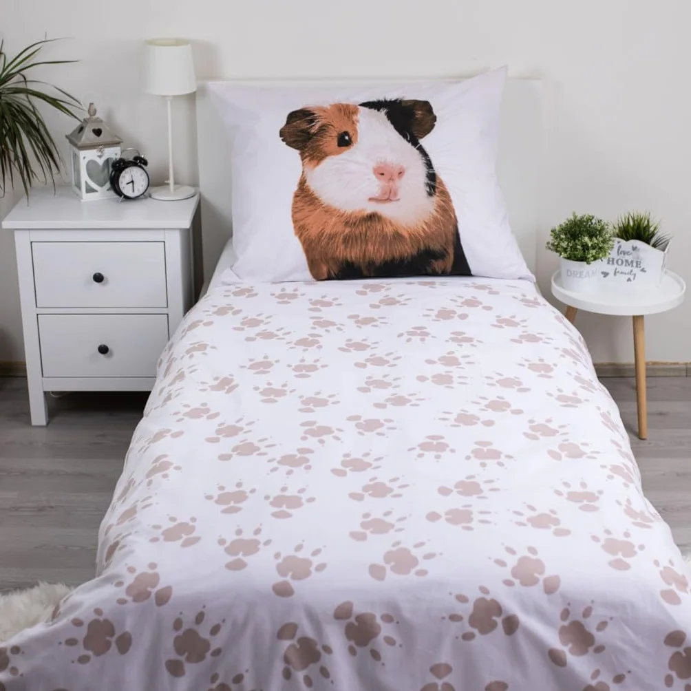 Jerry Fabrics Komplet pościeli z motywem świnki morskiej, poszewka na kołdrę 140 x 200 + poduszka 70 x 90 cm, Öko-Tex, 100% bawełna, z zamkiem błyskawicznym, dwustronny