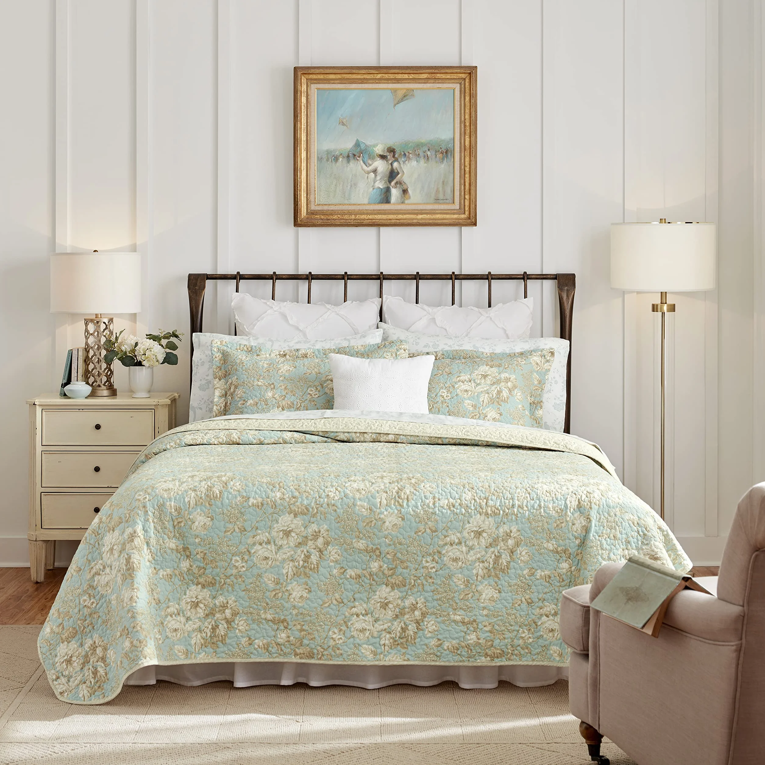 Laura Ashley | Zestaw kołder - ultramiękka pościel całoroczna, dwustronna stylowa narzuta z pasującą poszewką, bawełna, spokojna, królowa