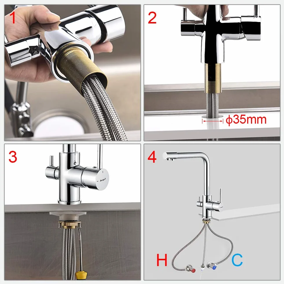 Ibergrif M22109 Kuchnia Grifry 3 Way Osmoza, Kran do Monomando, Chrome, Silver