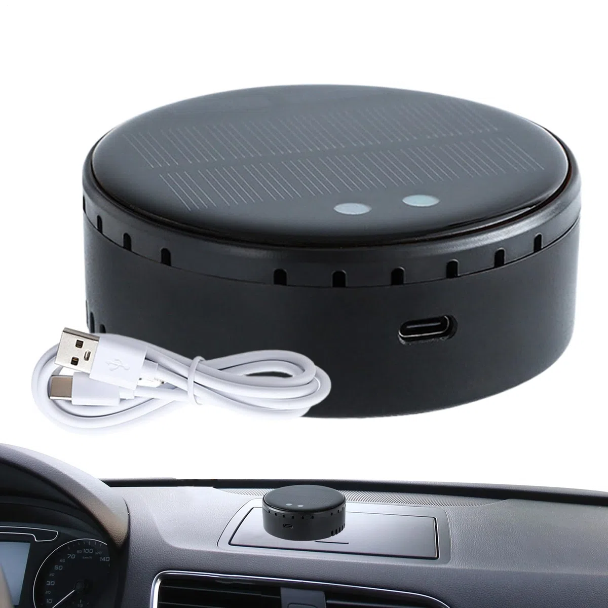 Car Air Purifier Odor Eliminator, Solar Portable HEPA Air Freshener, kompaktowy design, kabel USB, do pojazdów, sypialni, toalety, małego domu deodorizing 3,43 x 3,66 x 1,42 cala
