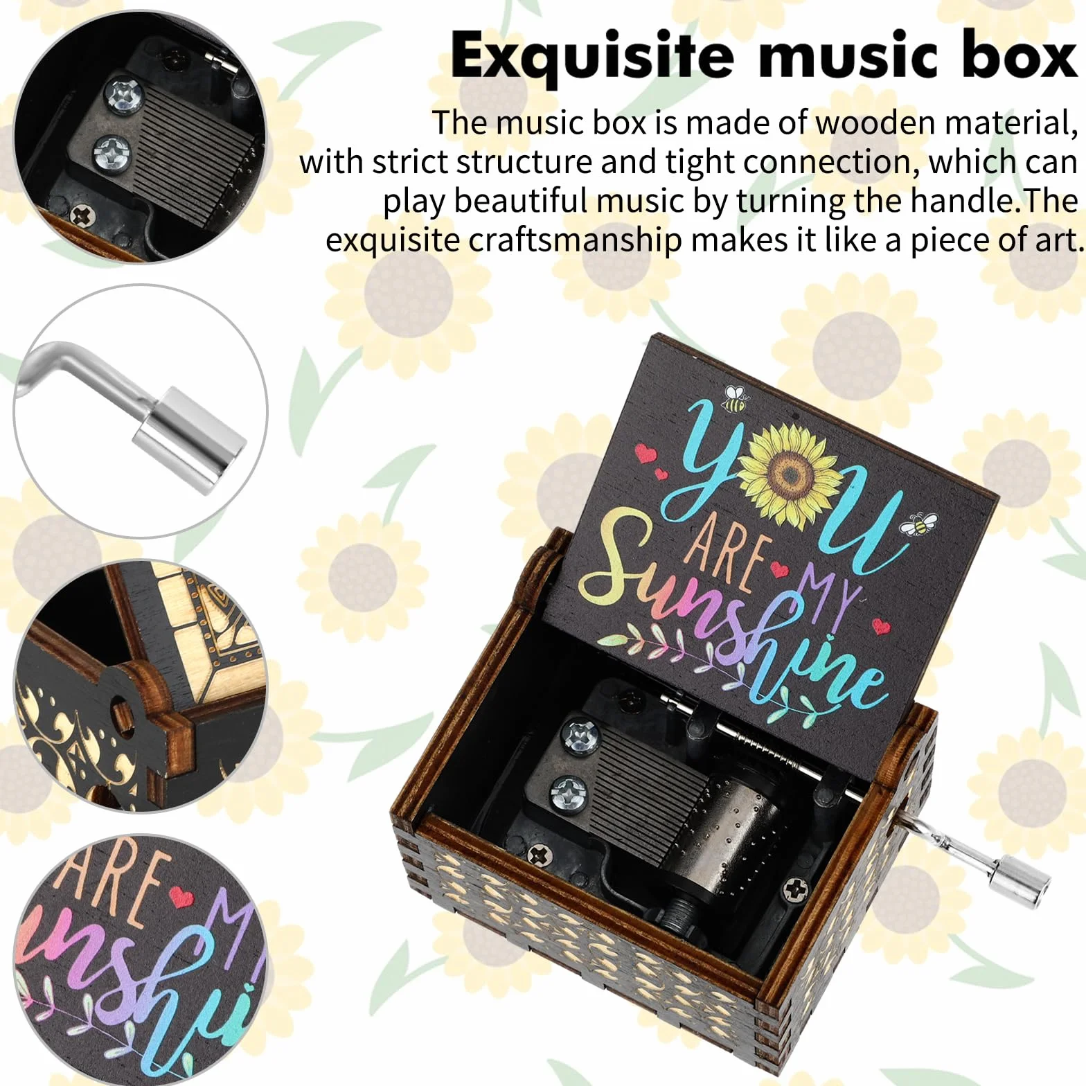 Jeffdad Muszelki Muzyczne „You Are My Sunshine”, Drewniane, Laserowo Grawerowane, Vintage, Ręczne, Unikalne, Muzyczne Puzzli na Ręczne Wykręcanie, Prezenty na Boże Narodzenie, Urodziny, Walentynki