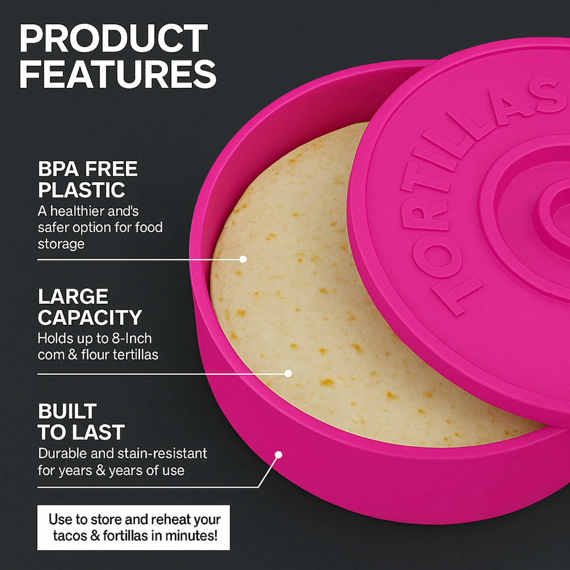 Meksykański czerwony tortillero do utrzymywania ciepła Tortillas - Fajitas - Burritos - Meksykańskie Tacos - 22 cm (Różowy)