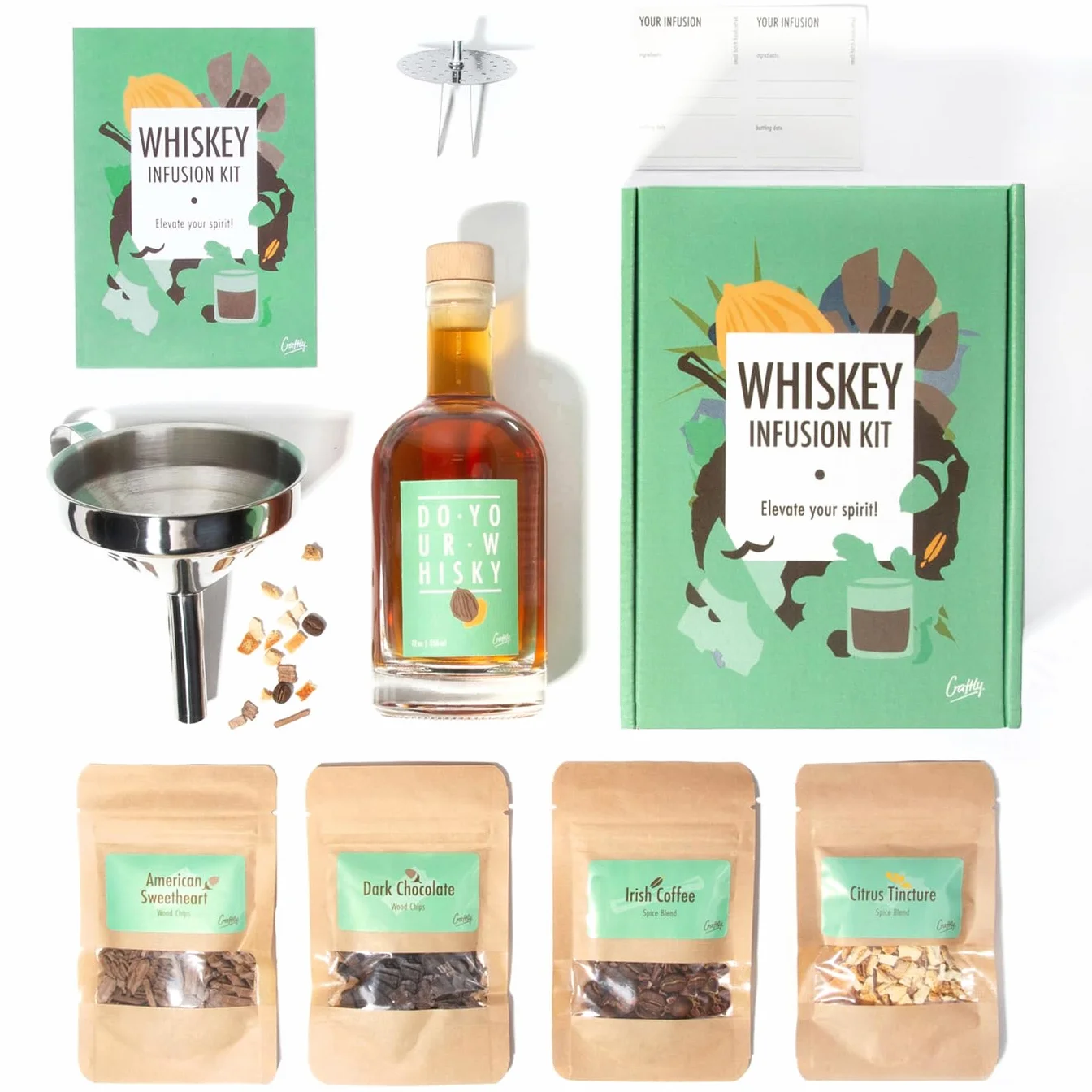 Zestaw do infuzji whiskey marki Craftly | Infuzje cytrusowe, pikantne, ziołowe do domowych koktajli | Zestaw DIY do alkoholu | Unikalny prezent na kawalerkę dla mężczyzn i kobiet dla niego i niej |