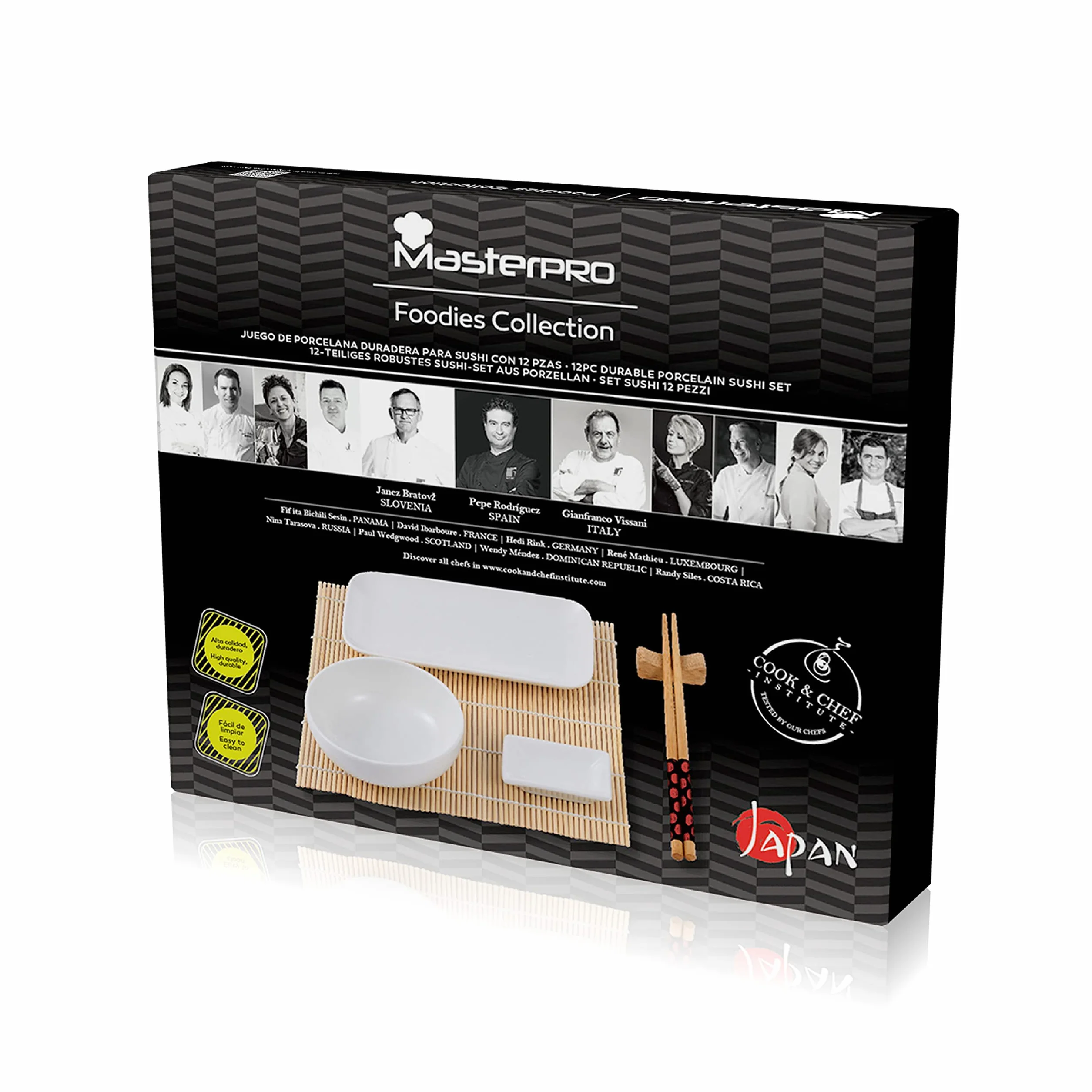 MasterPRO BGMP-11010 zestaw DE 12 Pieces (PORCELANA + Bambu + Madera) Bergner Coleción talerze do sushi, połączenie
