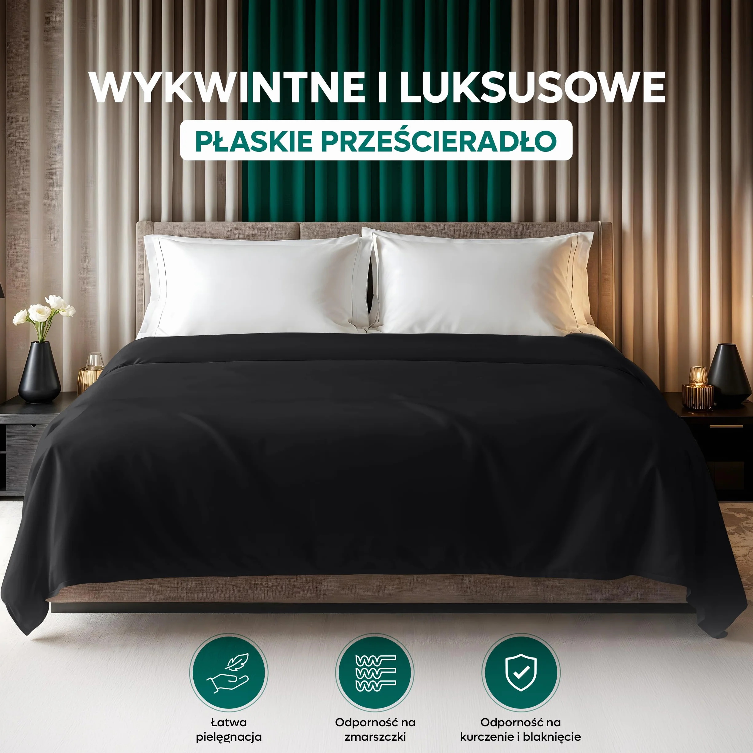 Utopia Bedding - Płaskie Prześcieradło Podwójne (225 x 255 cm, Czarny) - Soft Brushed Microfiber Fabric - dla rozmiaru łóżka 135 x 190 cm
