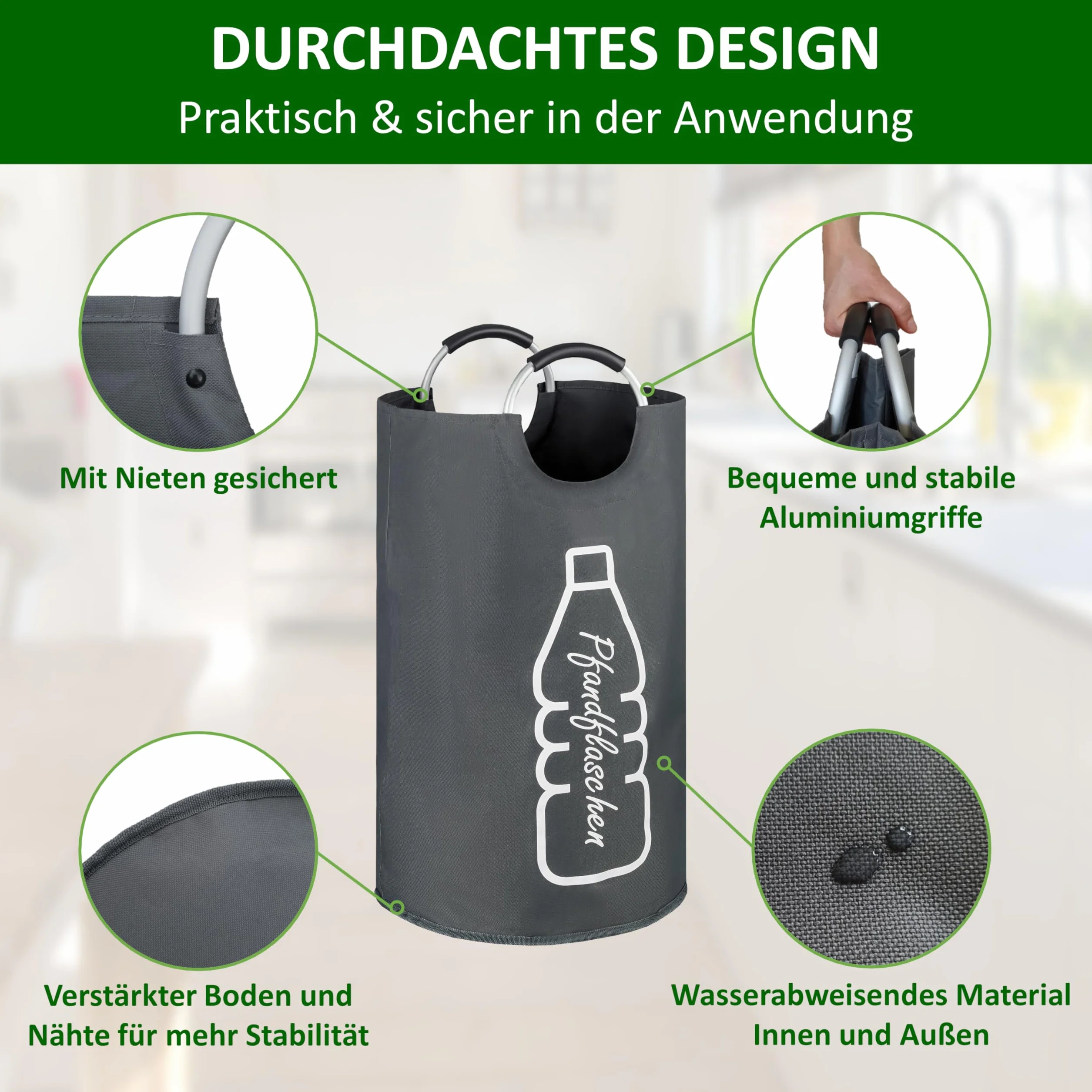 COTTARA Original Flaschensammler 69l aus recycelten PET-Flaschen grau