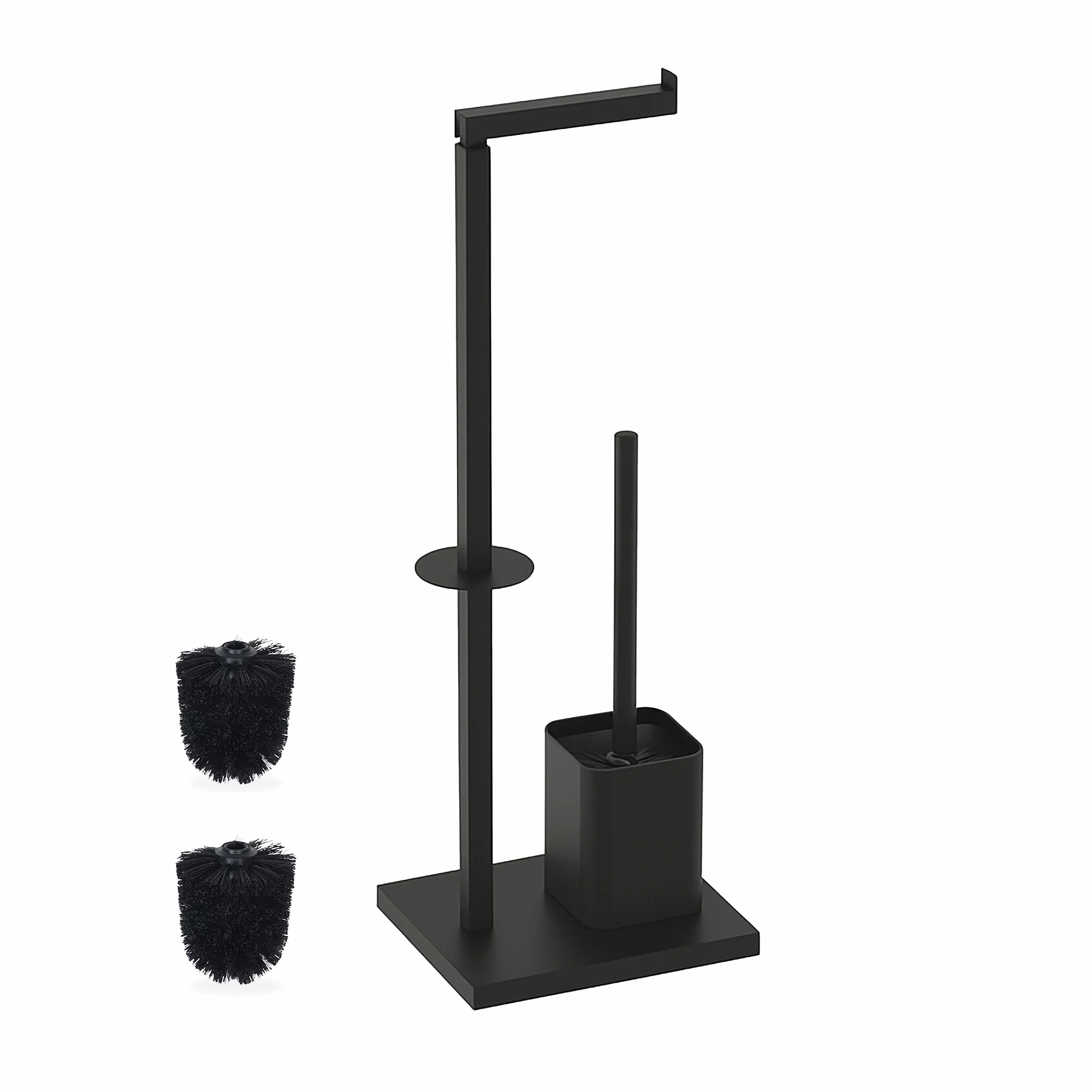Relaxdays Zestaw do WC, wys. x gł.: 67,5 x 20 x 15,5 cm, metalowy, stojak na papier toaletowy, szczotka do toalety, zapasowy uchwyt na rolkę, czarny