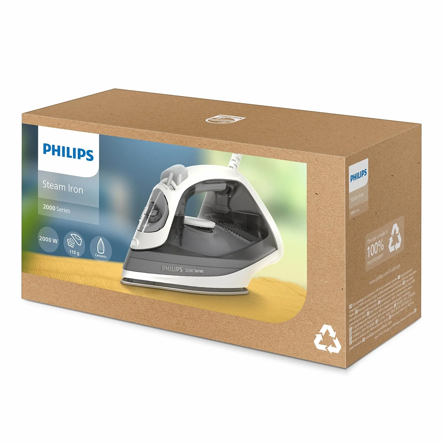 Philips Żelazko Parowe z Serii 2000 - Do 25 g/min Strumienia Pary, Moc 2000W, Zbiornik wody 250 ml, Szybkie Usuwanie Zagnieceń, 4 Ustawienia Pary, Ceramiczna Stopa, Lekkie, Kolor Szary (DST2020/80)
