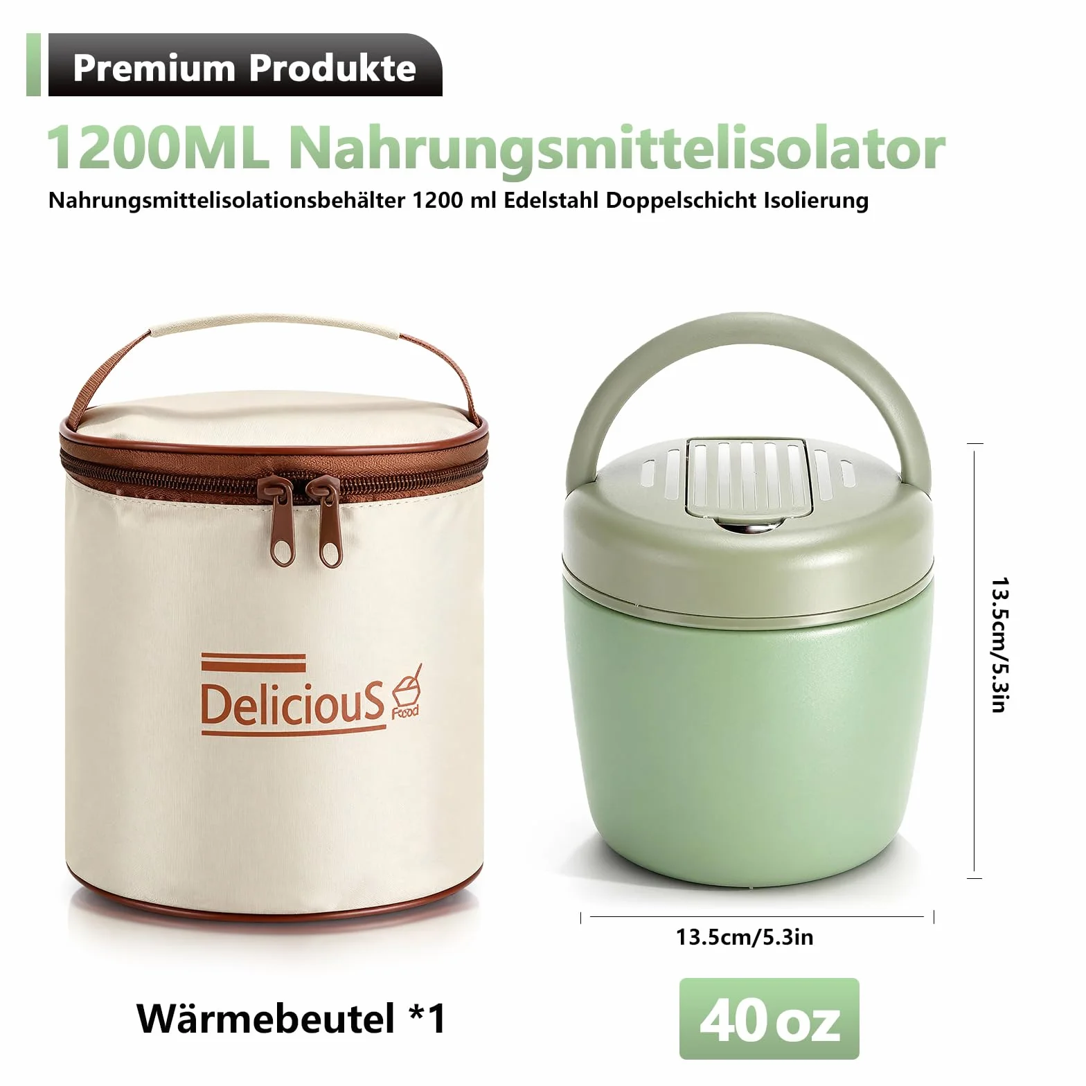 Pojemnik termiczny na jedzenie, 1200 ml – pojemnik utrzymujący ciepło ze stali nierdzewnej z pokrywką i łyżeczką, pudełko termiczne dla dzieci i dorosłych, zabezpieczenie przed wyciekiem, do szkoły
