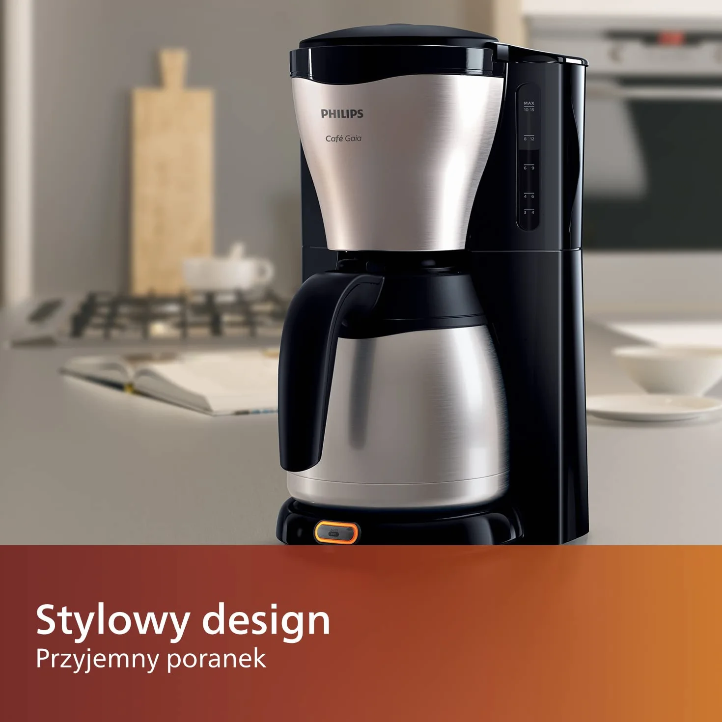 Philips Café Gaia Ekspres przelewowy do kawy,1,2 l Dzbanek termiczny utrzymuje temperaturę, Na 15 filiżanek, Stal szlachetna, Automatyczne wyłączanie, Blokada kapania, Satynowy Beżowy (HD7546/20)