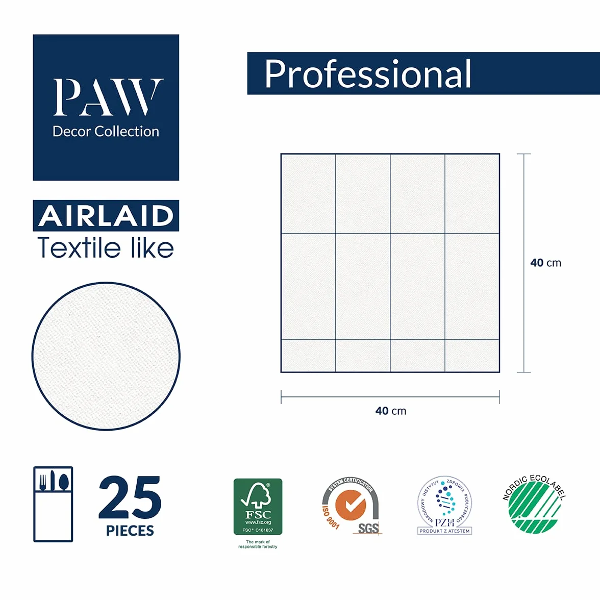 PAW - Serwetki z Airlaid - podobne do materiału (1/8 kieszeni) I 25 sztuk I idealne na wesele, chrzest, komunię, urodziny I serwetki materiałowe - liście, eukaliptus, złoty I kolor: złoty eukaliptus