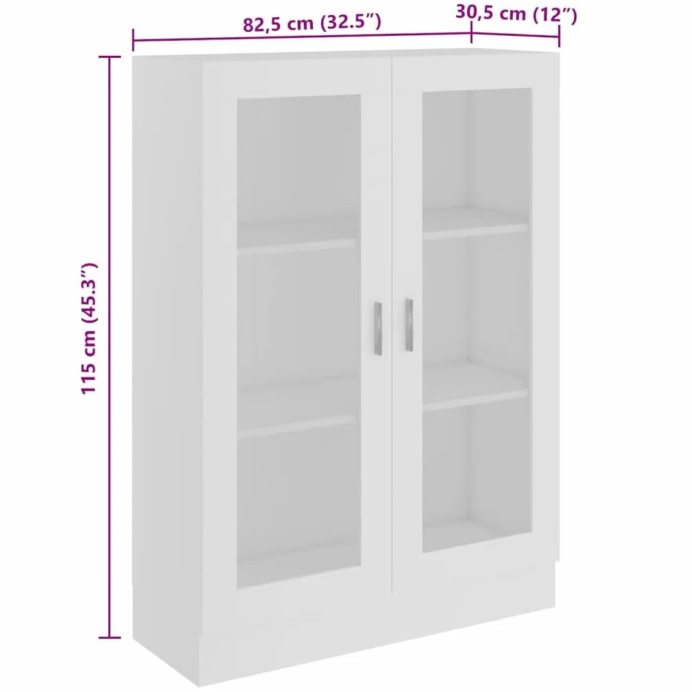 vidaXL Witryna, biała, 82,5x30,5x115 cm, materiał drewnopochodny
