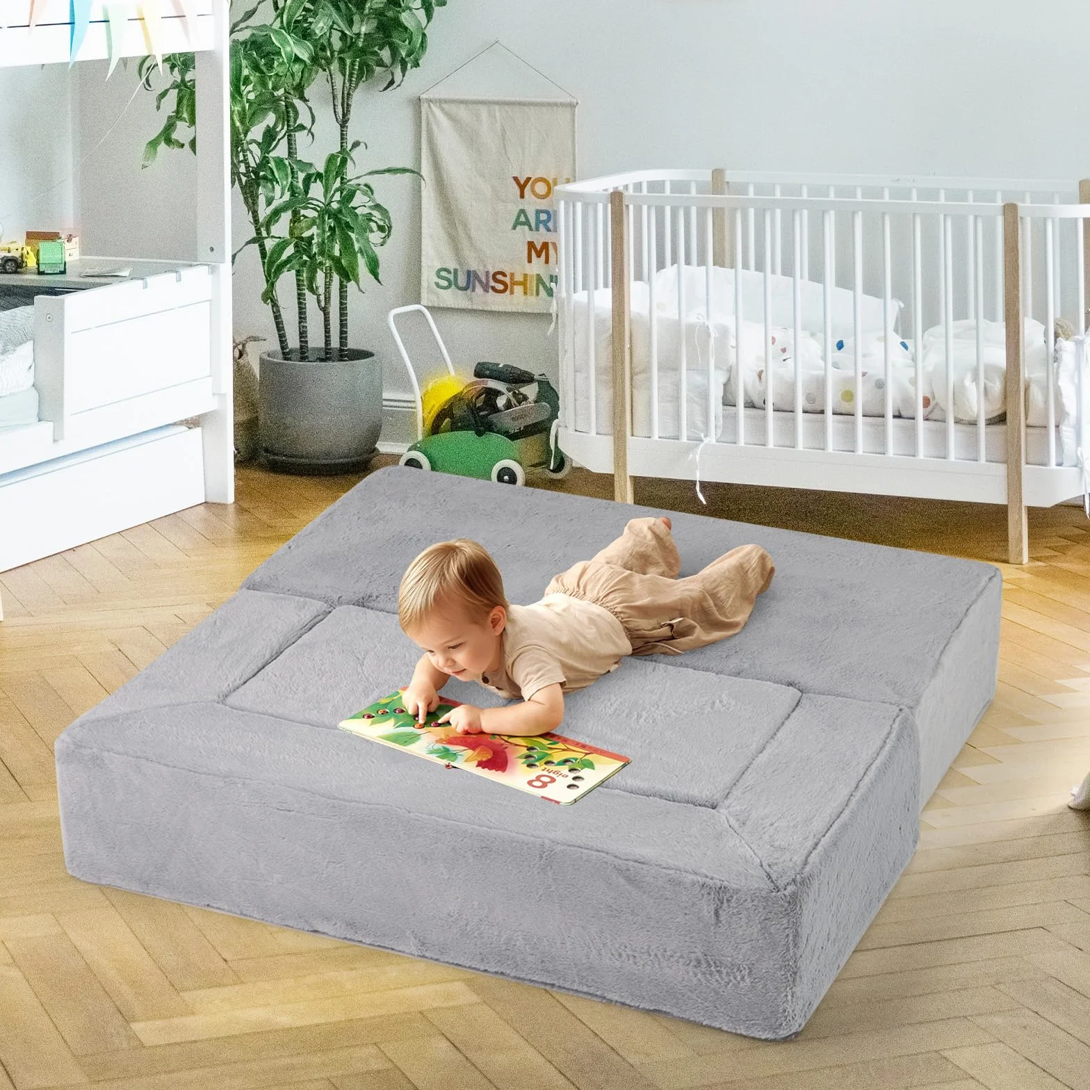 COSTWAY Modułowa sofa dziecięca, sofa do zabawy z pianki ze zdejmowanym pluszowym pokrowcem, rozkładana sofa modułowa dla chłopców i dziewczynek, fotel dziecięcy do pokoju zabaw, sypialni, pokoju