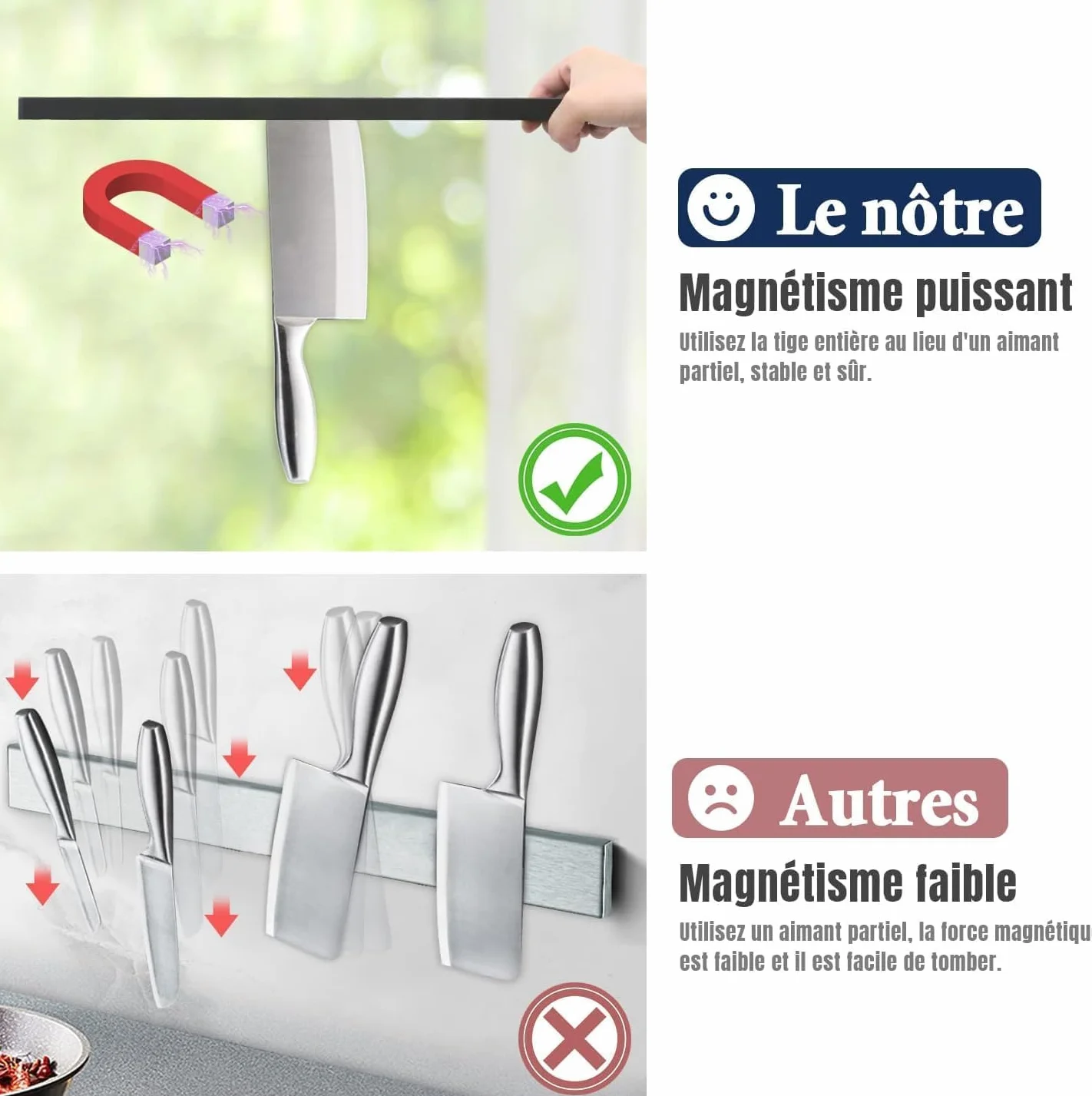 Dmore Listwa magnetyczna 30 cm z 2 haczykami, czarny uchwyt na noże, magnetyczny bez wiercenia, mocny magnetyczny uchwyt na noże, łącznie z taśmą klejącą i śrubami do noży, przyborów i narzędzi