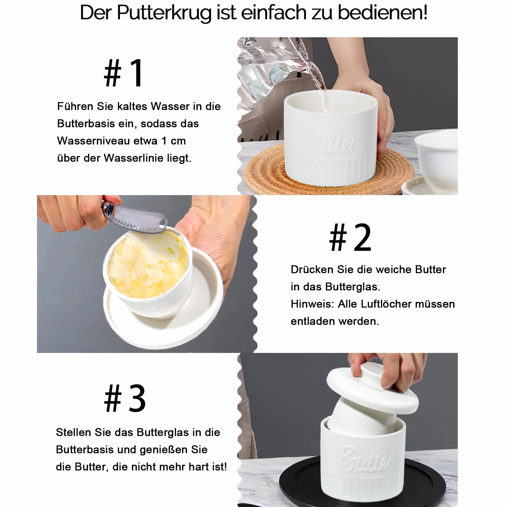 Theo&Cleo Francuska maselniczka, ceramiczna, dzwon na masło, porcelanowy słoik na świeże i nadające się do smarowania masło (biała)