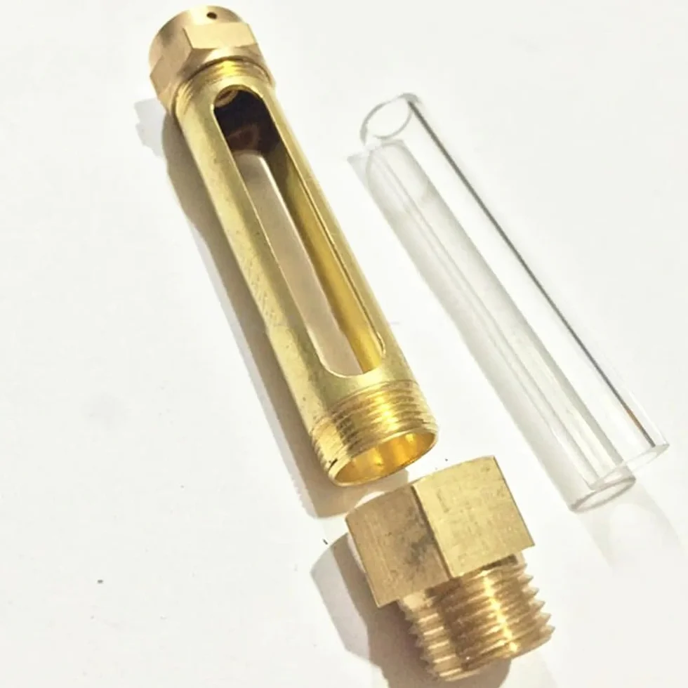 Oil Level Indicator, Length 80/100/150/200mm M10 M12 M16 1/4" 3/8" 1/2" BSP Lube Devices Brass Oil Level Gauge Indicator Sight Glass for Lathes Sump 1PC(Length 150mm,1/2")