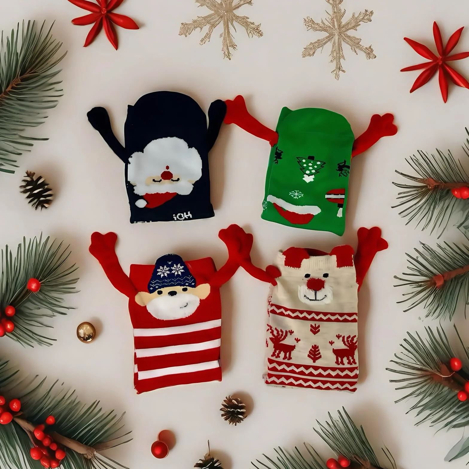 Magnetyczne skarpetki bożonarodzeniowe 4 pary czerwone L