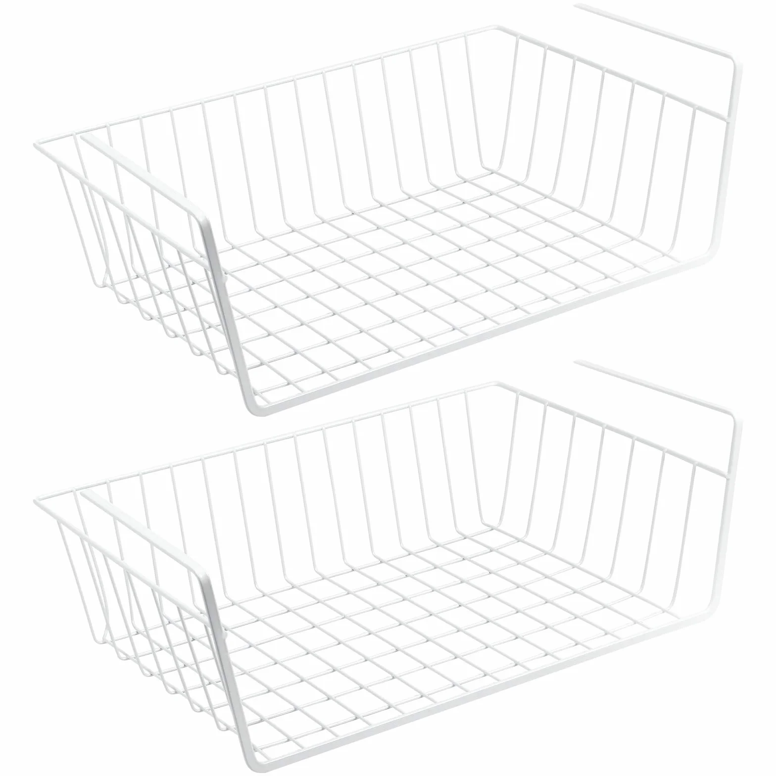 WELLGRO Zestaw 2 koszy do zawieszania z metalu – ok. 41 x 25 x 14 cm (dł. x szer. x wys.) – stwórz dodatkowe miejsce – kolor biały
