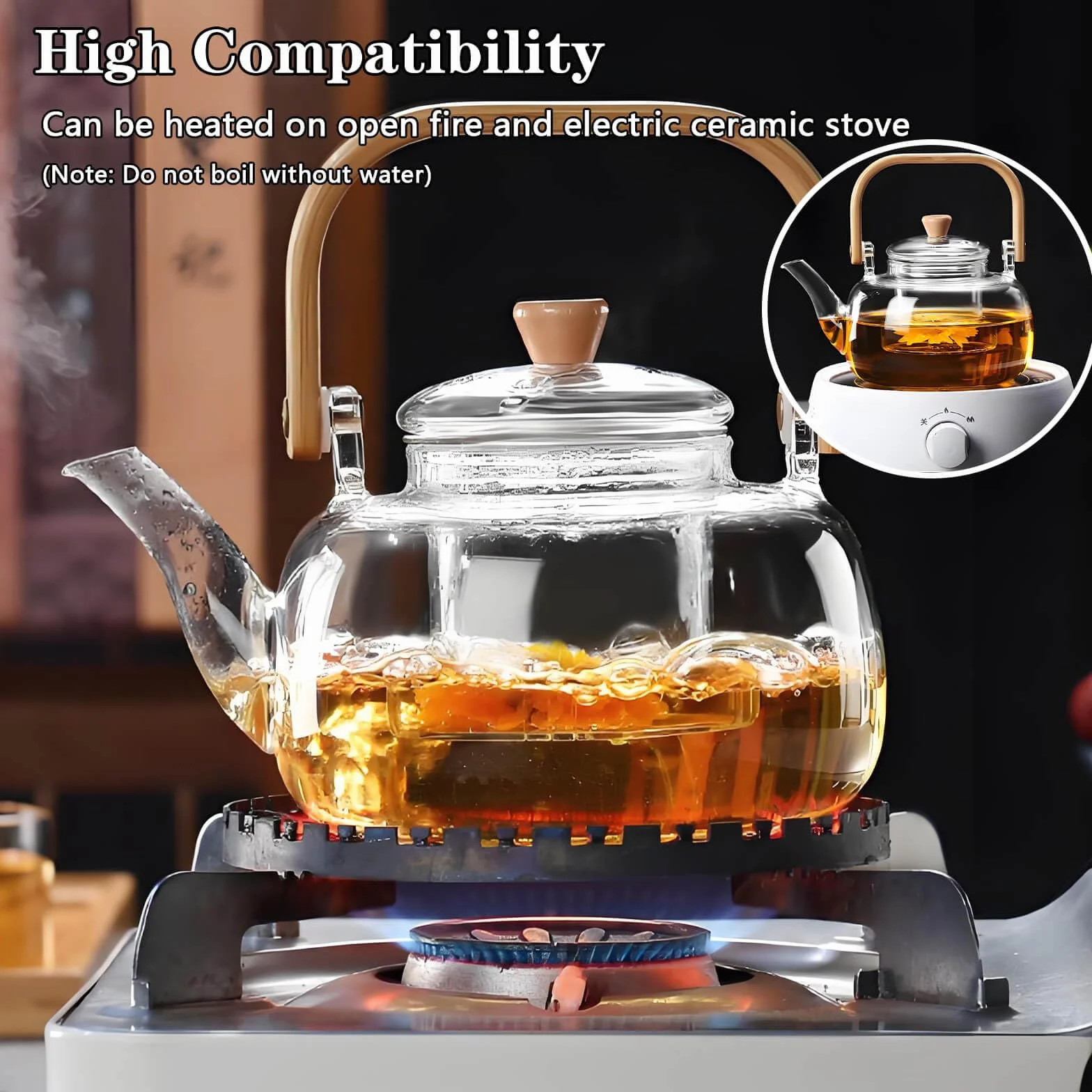 DxxD Szklany czajniczek, dzbanek do herbaty 1000 ml z zaparzaczem, odporny na wysokie temperatury, borokrzemowy czajniczek ze zdejmowanym sitkiem, do herbaty sypkiej, herbaty kwitnącej, gorącej i