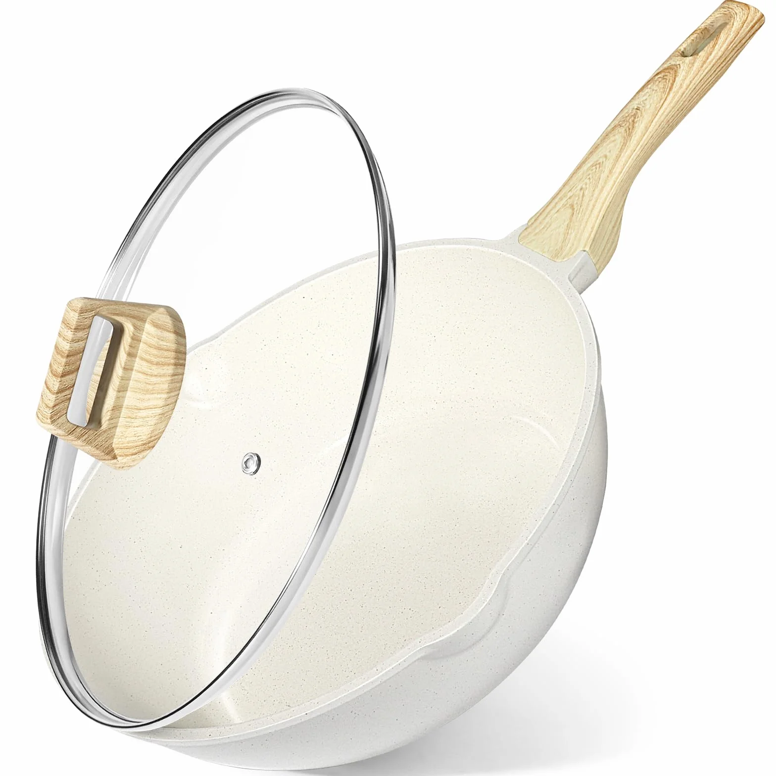 GiPP Patelnia do duszenia o wysokości 24 cm, z pokrywką, nieprzywierająca 2,5 l, patelnia 24 cm, z pokrywką, do wszystkich rodzajów kuchenek, biała