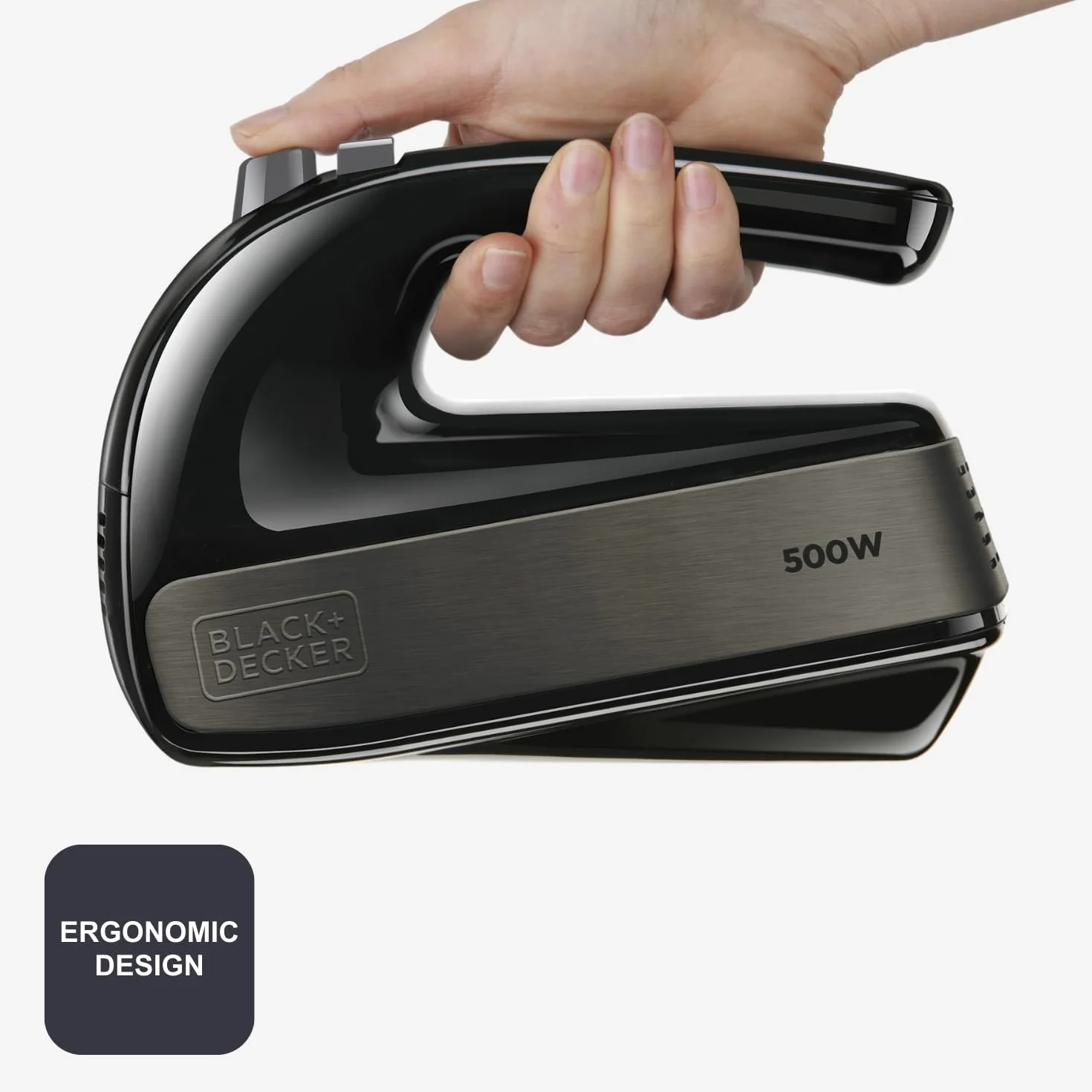 Black + Decker BXMX500E mikser elektryczny 500 W, 5-biegowy + turbo, stal nierdzewna, plastik, czarny
