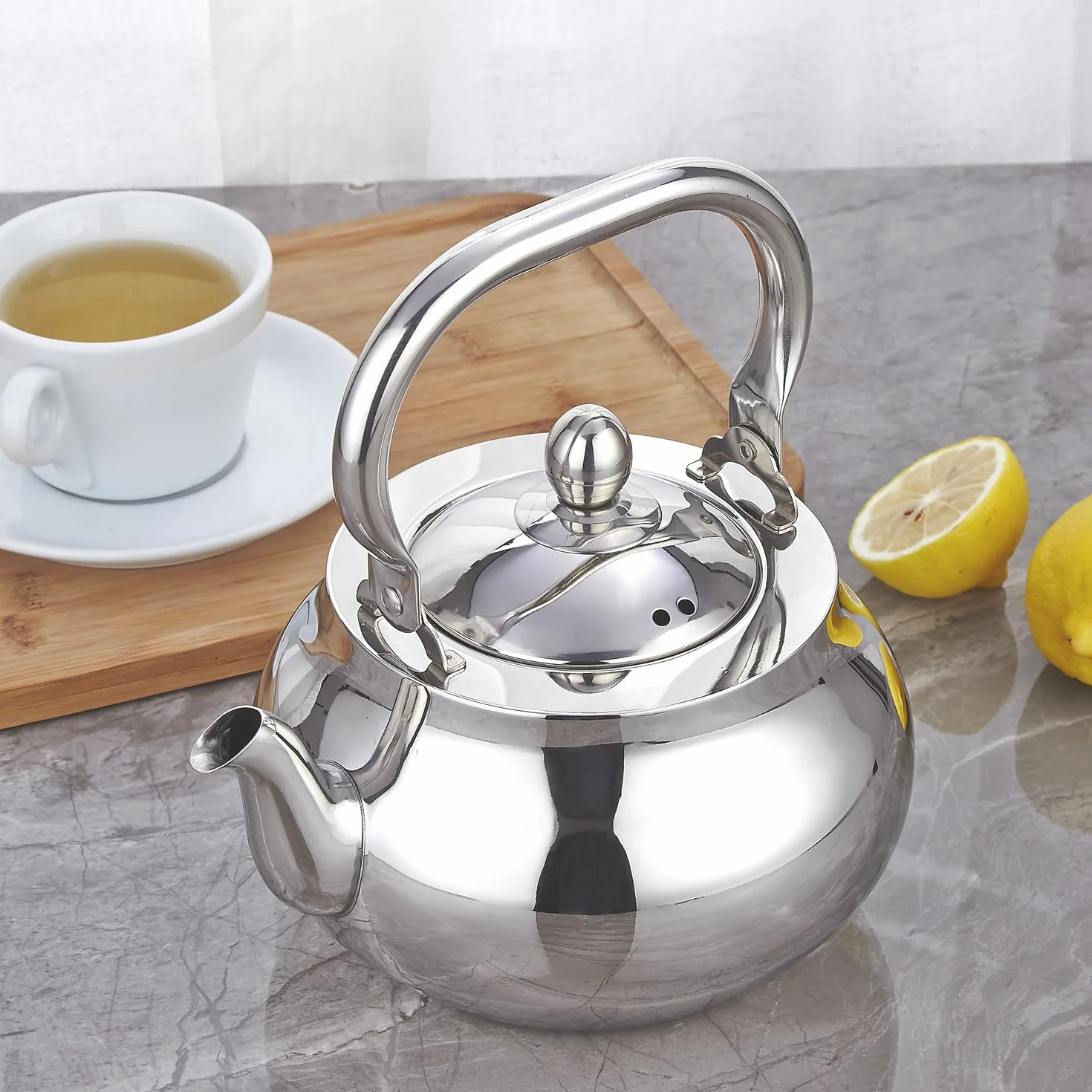 SANQIAHOME Czajniczek ze stali nierdzewnej z wyjmowanym zaparzaczem 71 uncji (2000 ml) Zagęszczony lustrzany polerowany ekspres do herbaty z płytą kuchenną do ziół i naparów