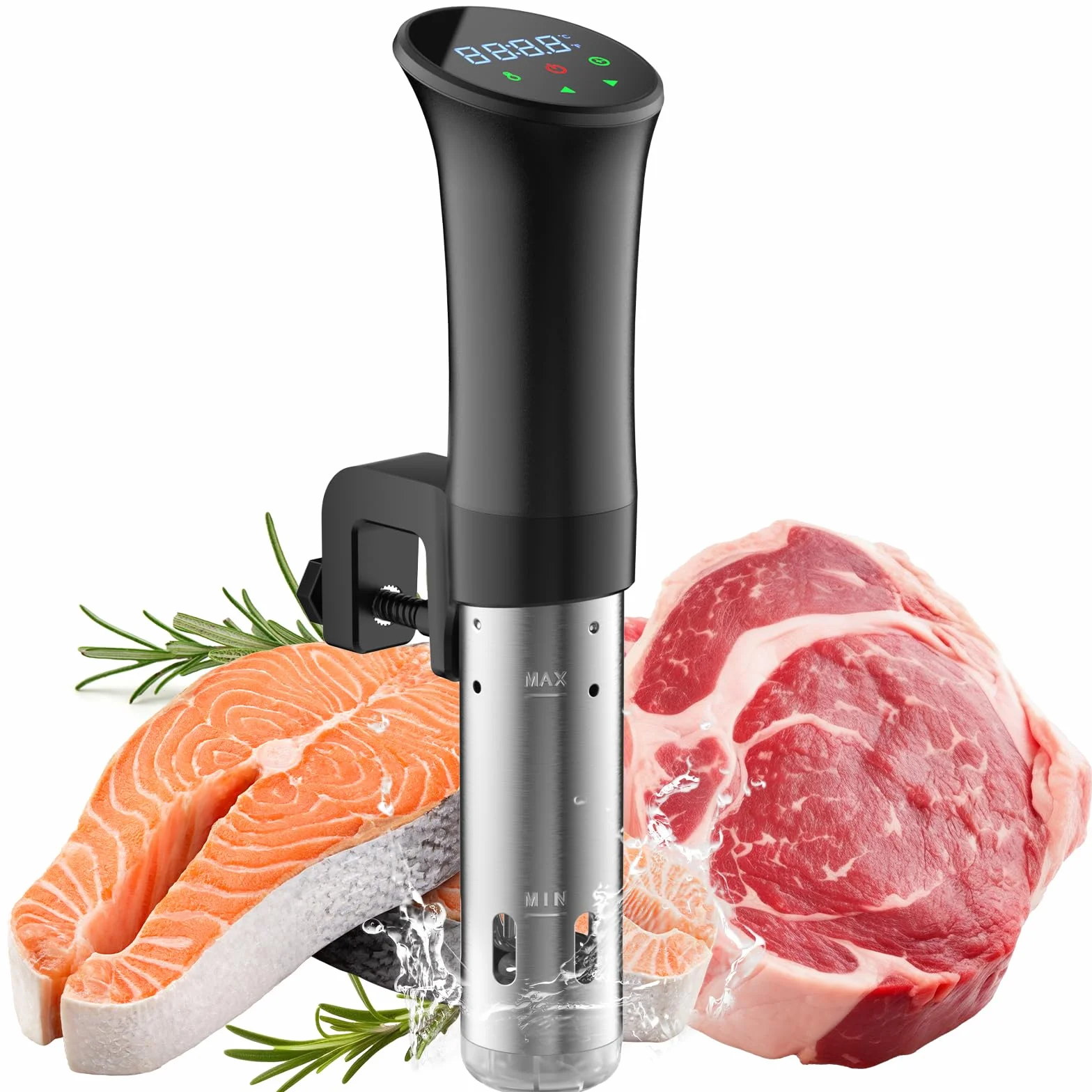 OUSFOT Sous Vide,Próżniowy Kucharz Termoregulacją Dokładną 0,1°C, Cyrkulacją Wody 3D, przepisami, idealny Zdrowej, Niskotłuszczowej Diety, Czarny