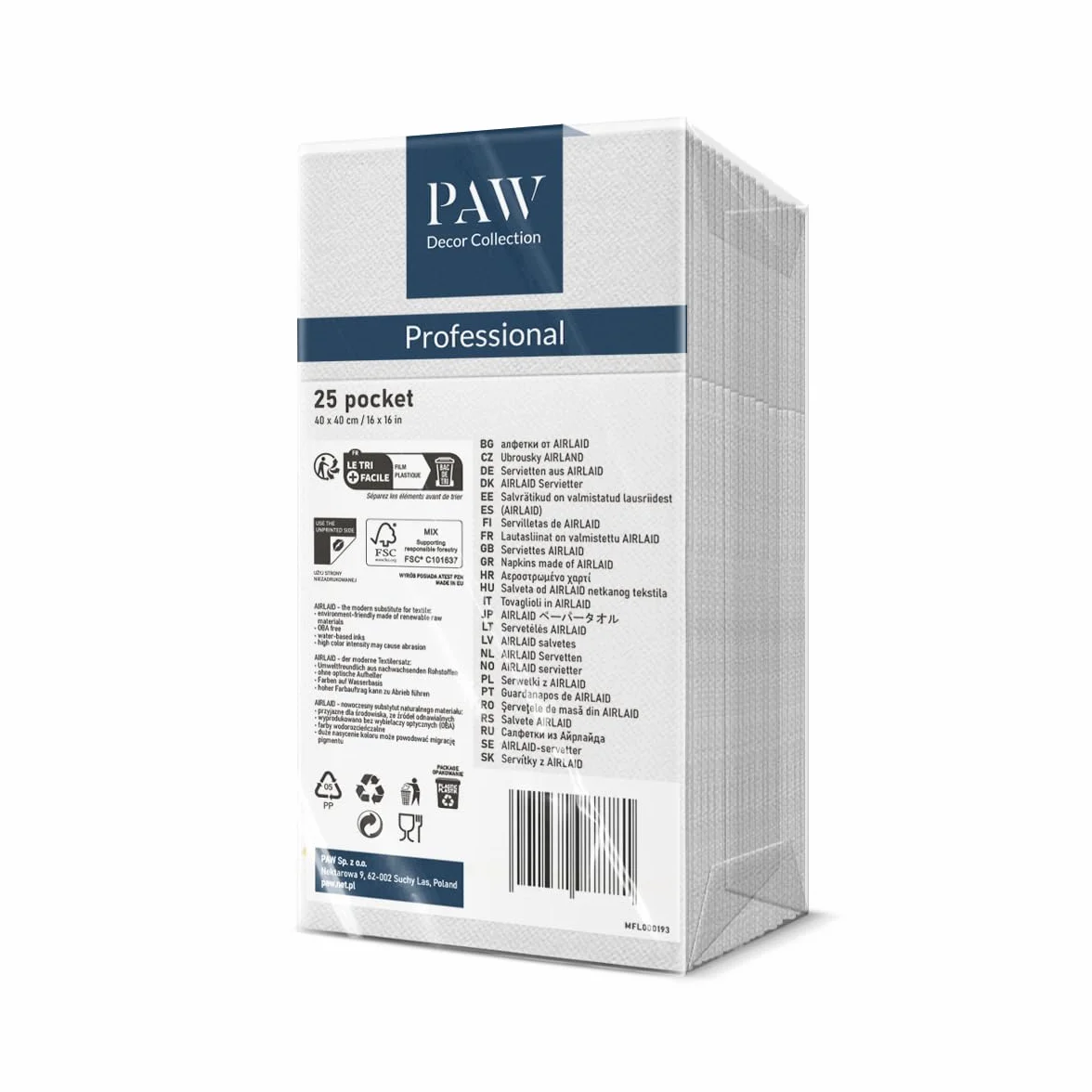 PAW - Serwetki z Airlaid - podobne do materiału (1/8 kieszeni) I 25 sztuk I idealne na wesele, chrzest, komunię, urodziny I serwetki materiałowe - liście, eukaliptus, złoty I kolor: złoty eukaliptus